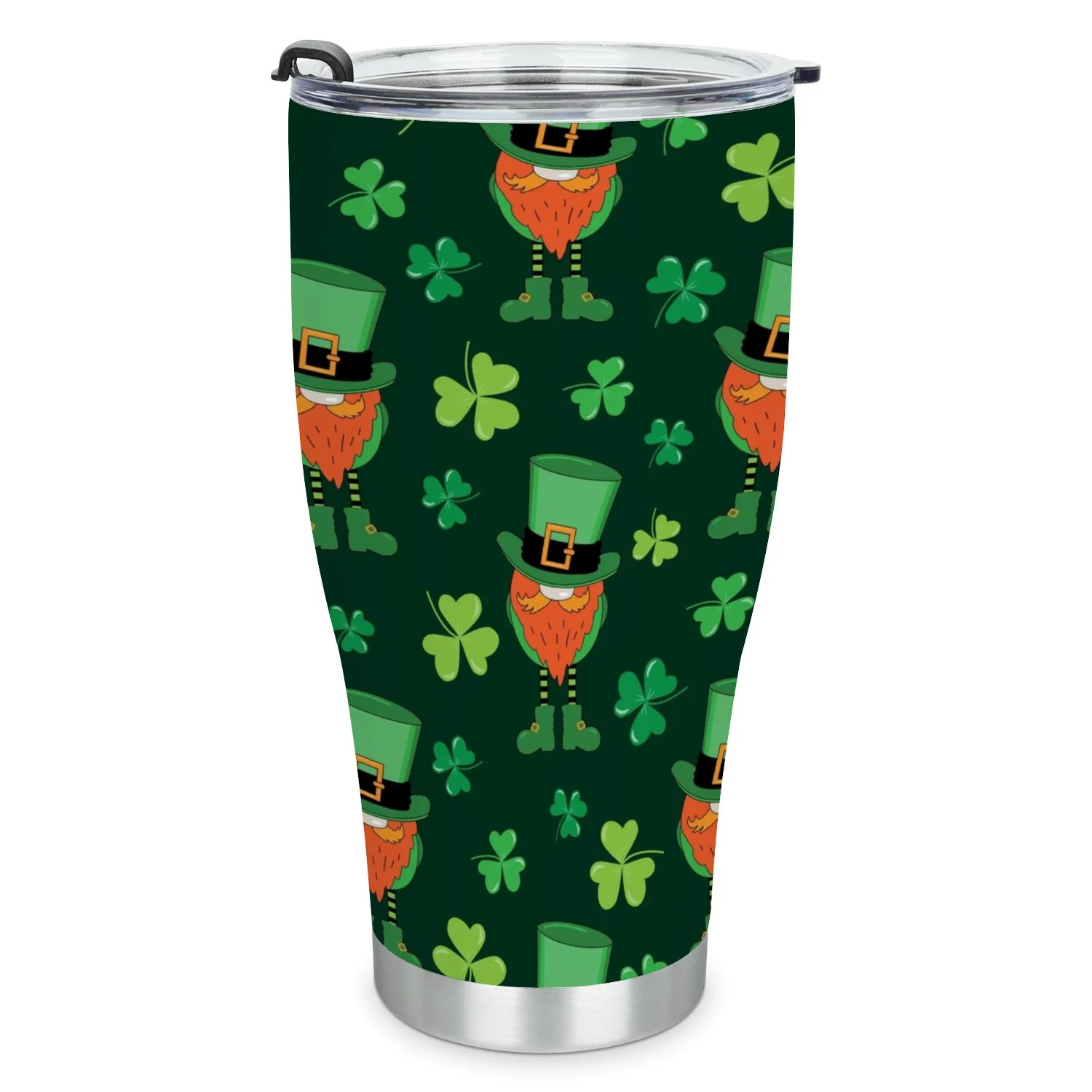 Hidove Stainless Steel Tumbler, Leprechaun and Clover Leaf Seamless Pattern 30oz Leak Proof & Stainless Steel Bottle for Hot & Cold Drinks - Coffee Travel Mug, Water Metal Canteen, Thermal Cup