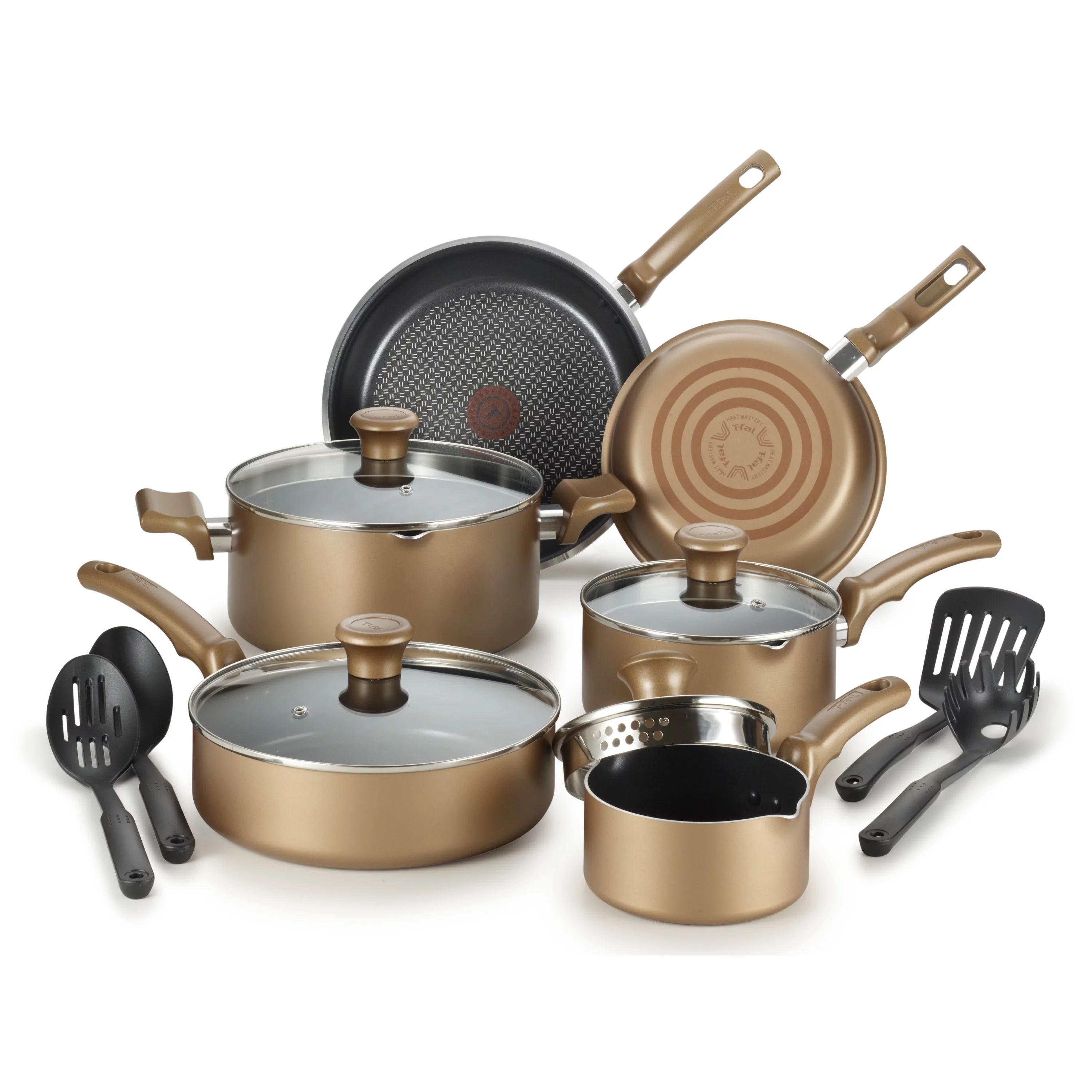 T-Fal, Comfort Titanium Nonstick, Bronze, 14 Piece Cookware Set