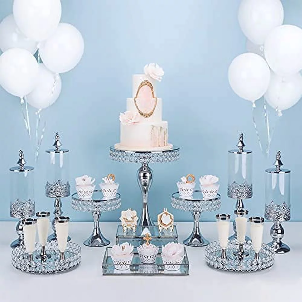 TFCFL 11Pcs Crystal Cake Stand Metal Cupcake Plate Holder for Wedding Birthday Dessert Cake Display (silver)