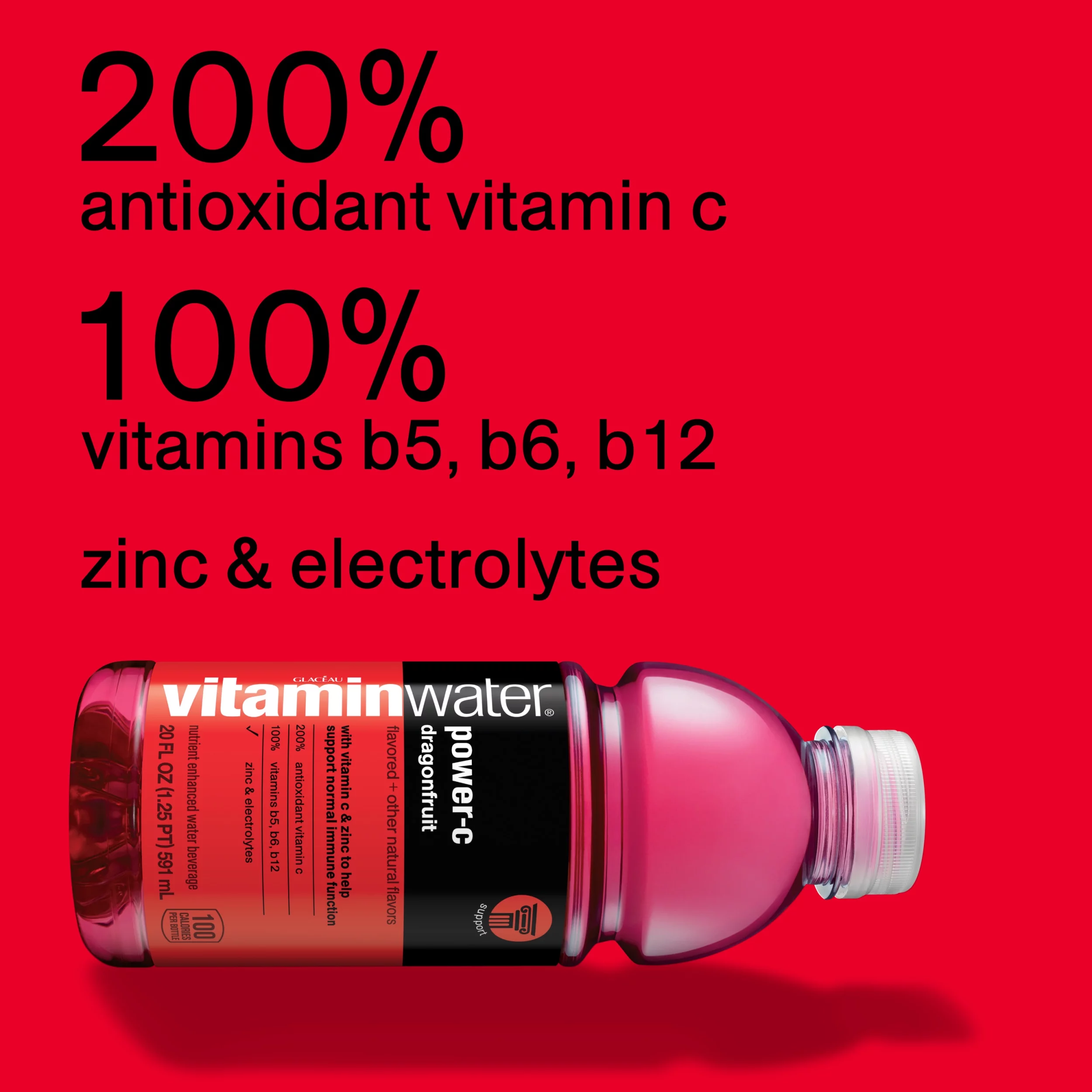 vitaminwater power-c electrolyte enhanced water w/ vitamins, dragonfruit drinks, 20 fl oz, 12 Pack
