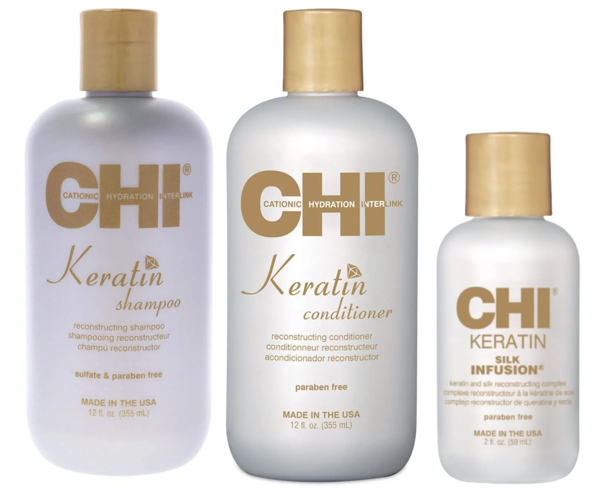 CHI Keratin Shampoo and Conditioner ( 12 oz each ) with Silk Infusion 2 oz