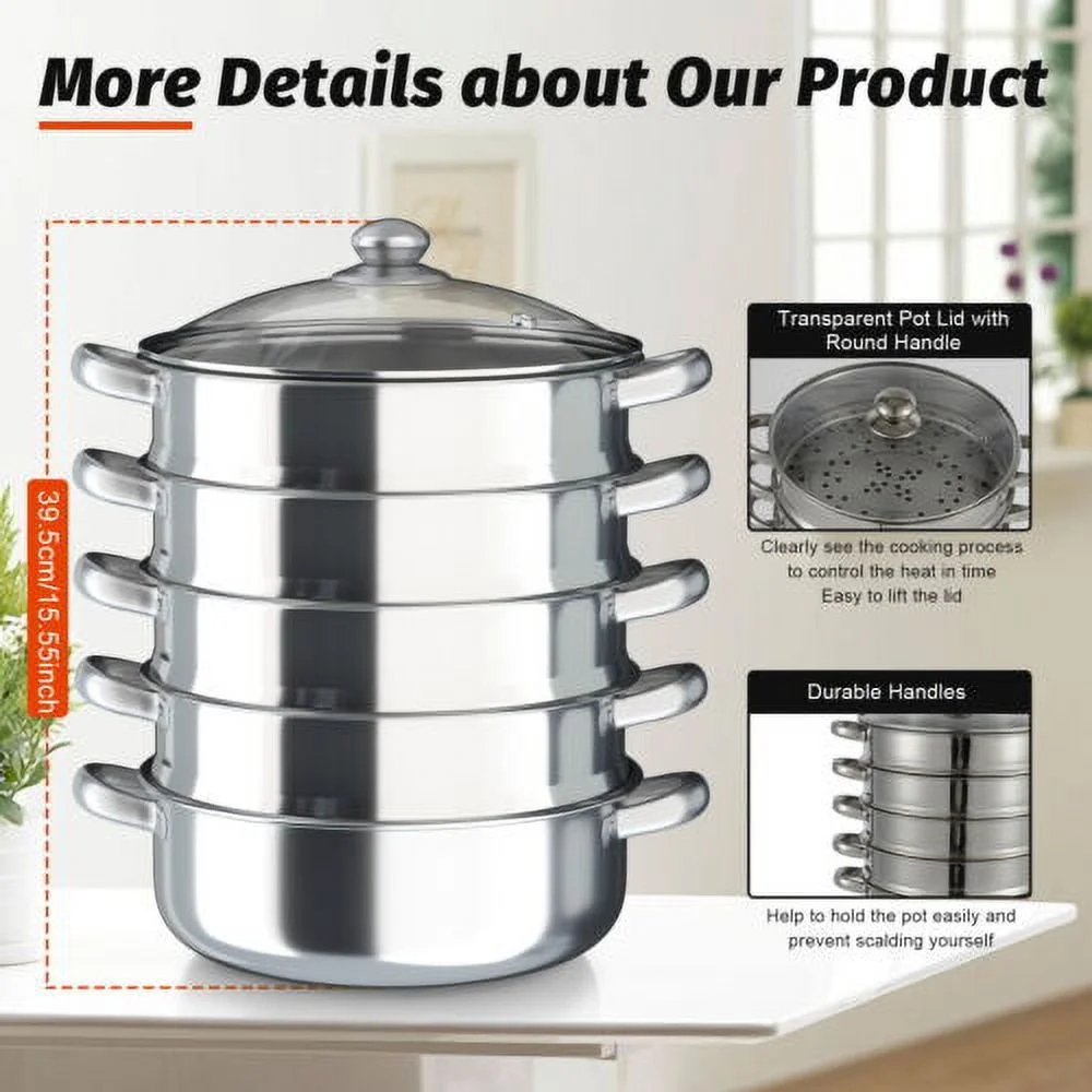 5-Layer Steam Cooker Large Steamer Domestic Commercial Stainless Steel Steamer