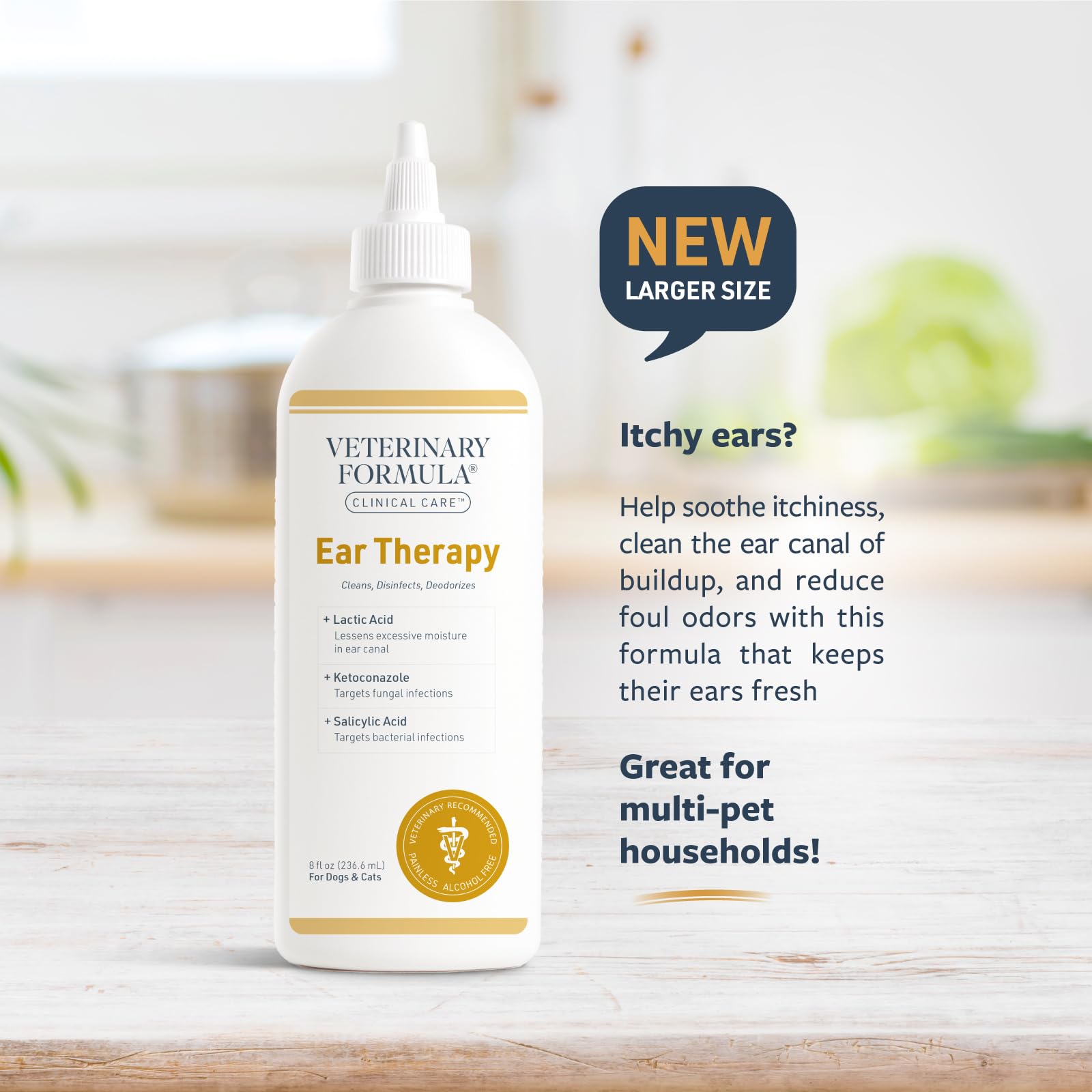 Veterinary Formula Clinical Care Ear Therapy, 8 oz.  Cat and Dog Ear Cleaner  Helps Soothe Itchiness and Clean The Ear Canal of Debris and Buildup