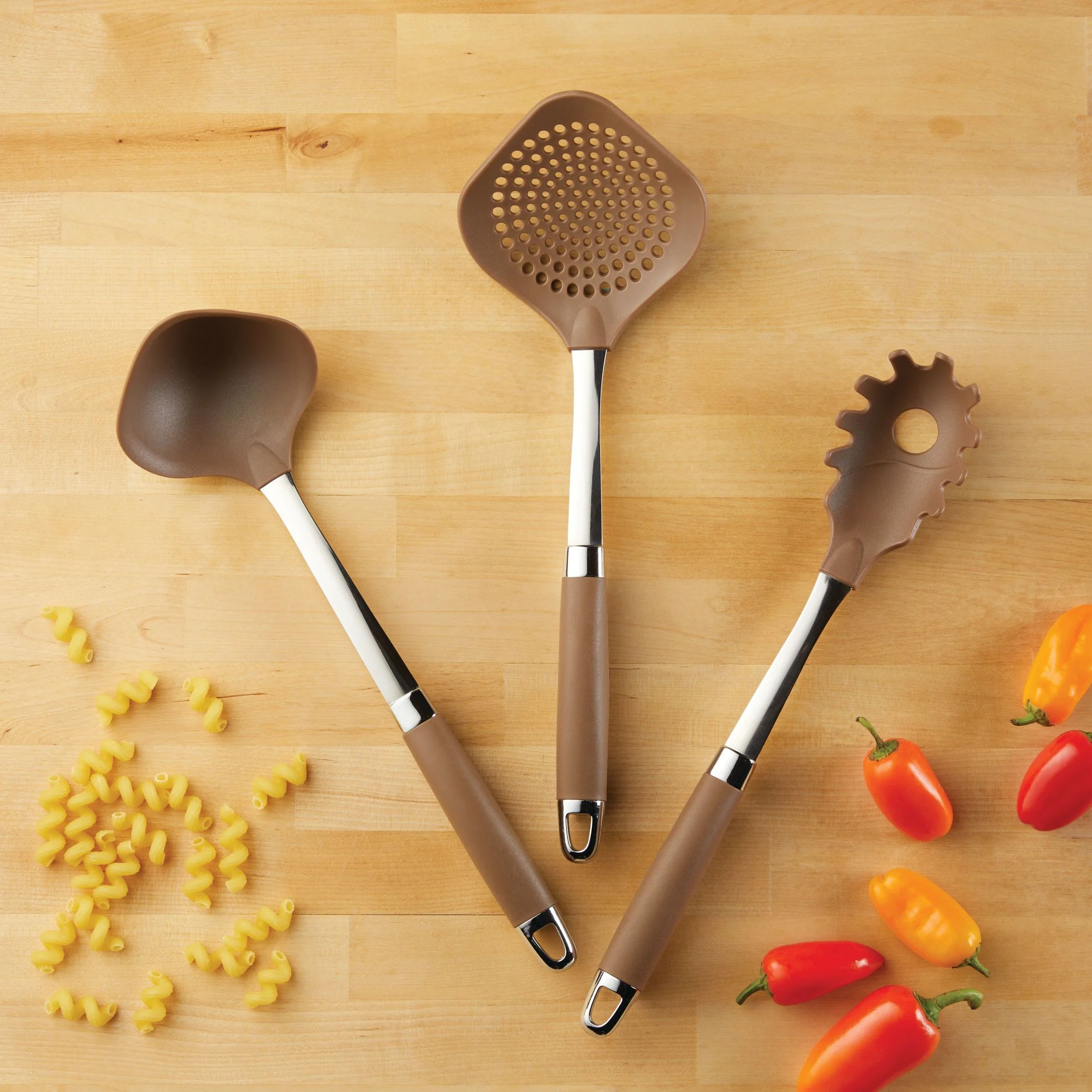 Anolon Tools and Gadgets Pasta Utensil Set, 3 Piece, Bronze
