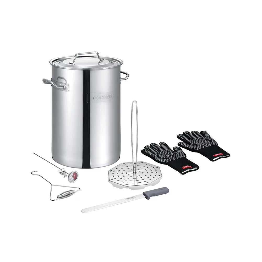 CONCORD Heavy Duty Stainless Steel Turkey Fryer Kit with Rack, Slicer, Hook, Thermometer, and heat proof gloves. Also great for Seafood Boil, Crawfish Boil, and more (Turkey Fryer Kit)