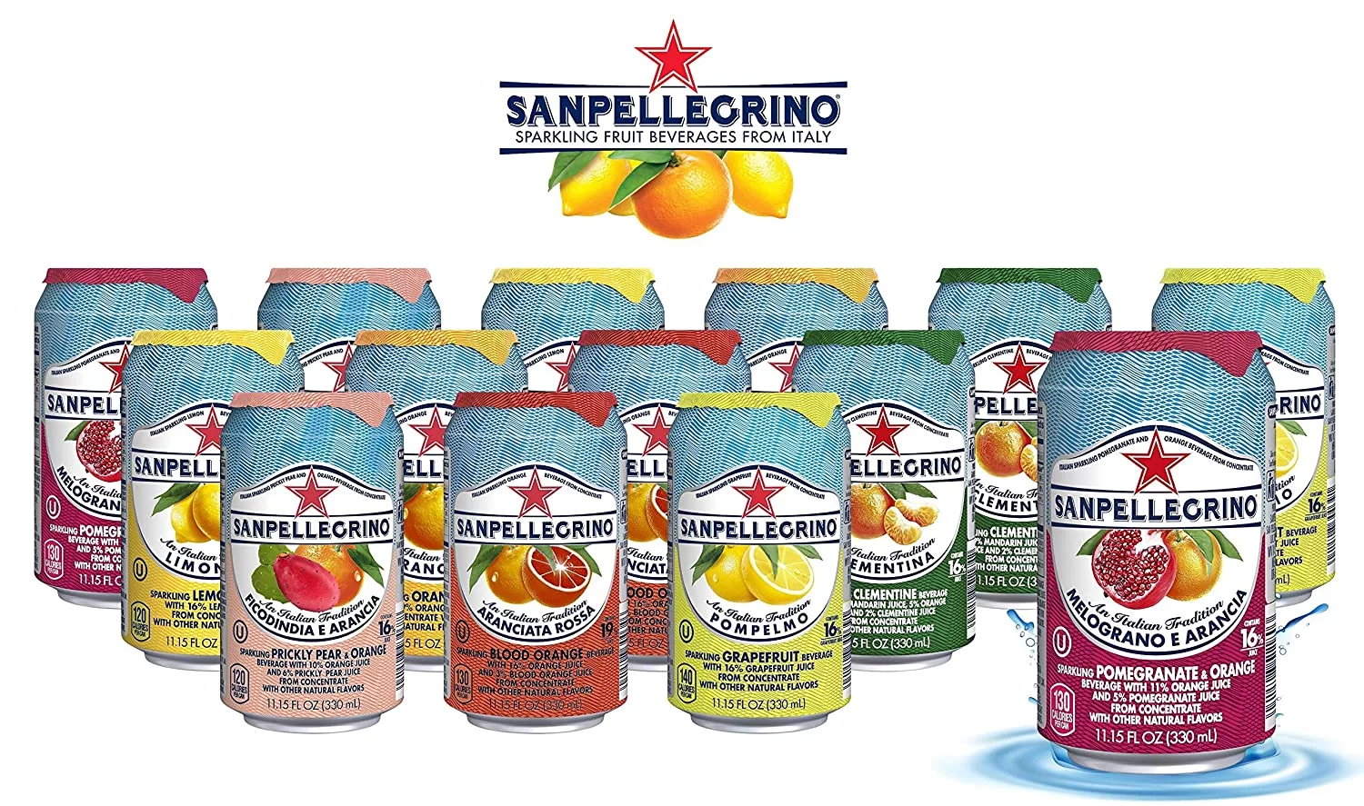 San Pellegrino Sparkling Fruit Beverages - All Flavor Variety Pack (Sampler), 11.15 Fl Oz Cans, Naturally Flavored Sparkling Water | 7 Flavors - Pack of 14
