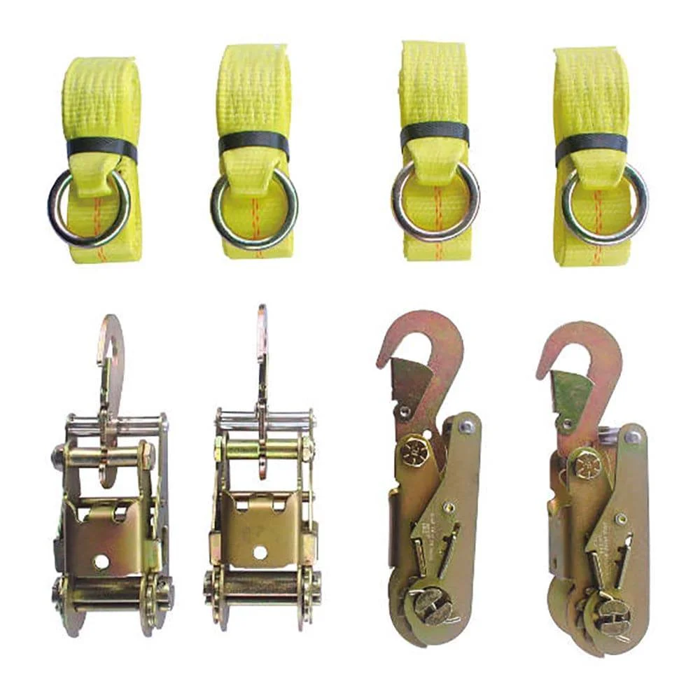 Tie Down Kit Towing, 4 Ratchets W/Flat Snap Hooks, 4 Lasso Straps W/O Ring