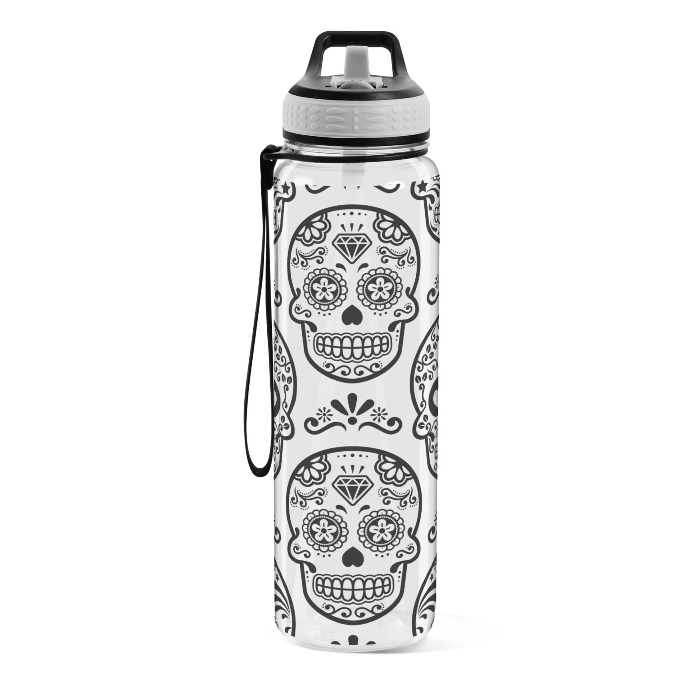 Skulls Skeletons 32oz Water Bottles with Straw Tritan Leakproof Sports Bottle BPA Free Clear for Fitness Gym Swimming Cycling