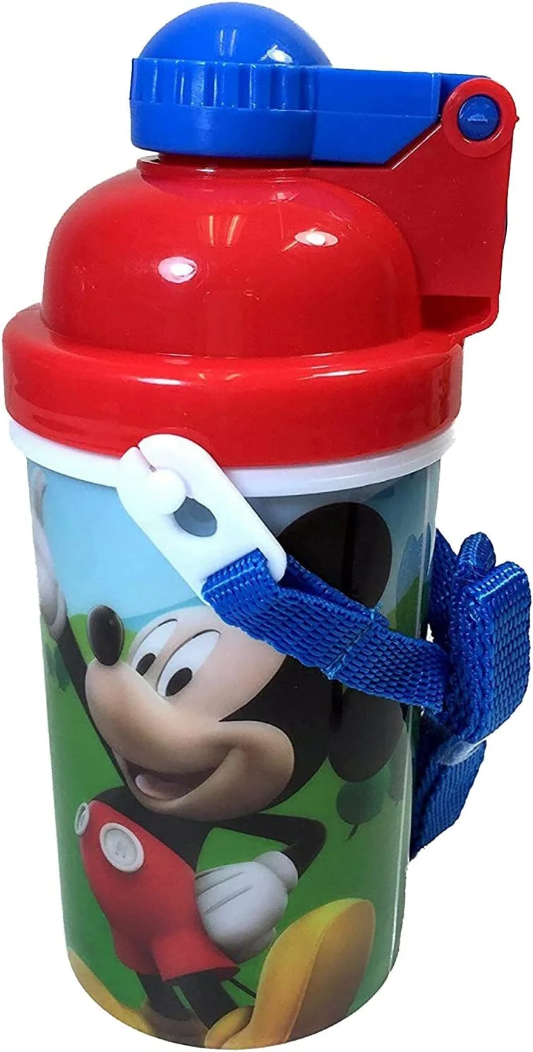 Zak Designs [4-Pack] Disney Mickey Mouse Kids 12oz Pop-up Lid Canteen Water Bottles with Carrying Strap