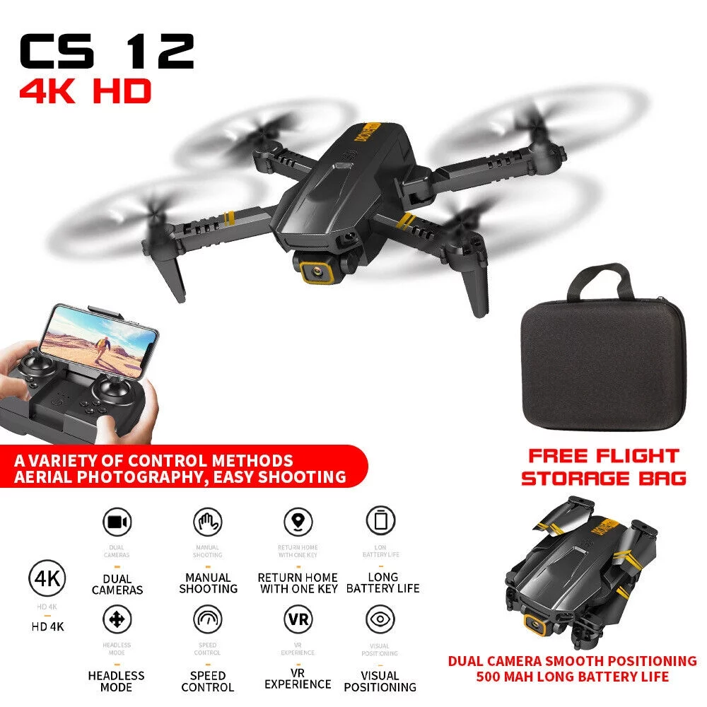 JahyElec 2023 RC Drone With 4K HD Dual Camera WiFi FPV Foldable Quadcopter +3 Battery
