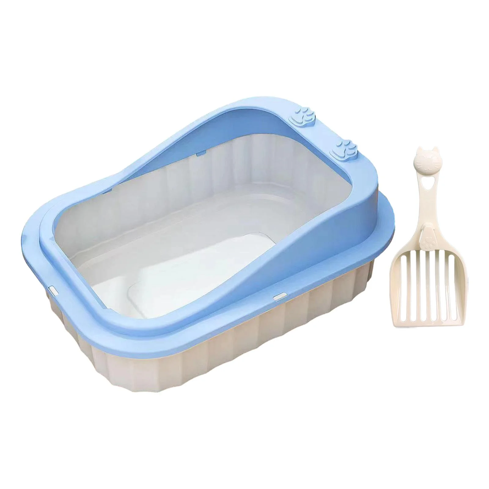 FITYLE Cat Litter Tray Open Top Cat Litter Tray Portable Cat Litter Container, Cat Toilet, Kitten Toilet for Small Medium Large Cats Blue