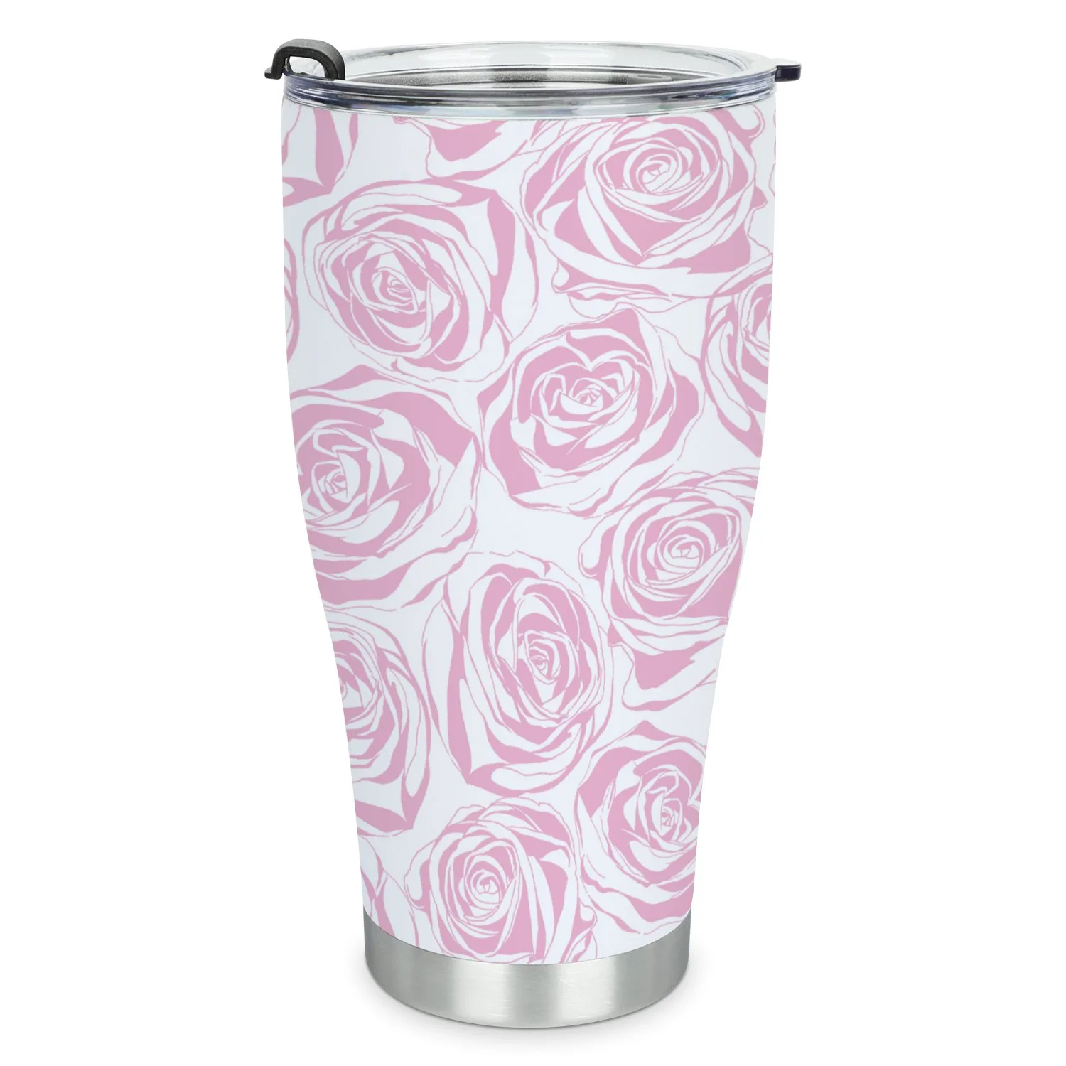 Hidove Stainless Steel Tumbler, Seamless Abstract Pink Background with Roses 30oz Leak Proof & Stainless Steel Bottle for Hot & Cold Drinks - Coffee Travel Mug, Water Metal Canteen, Thermal Cup