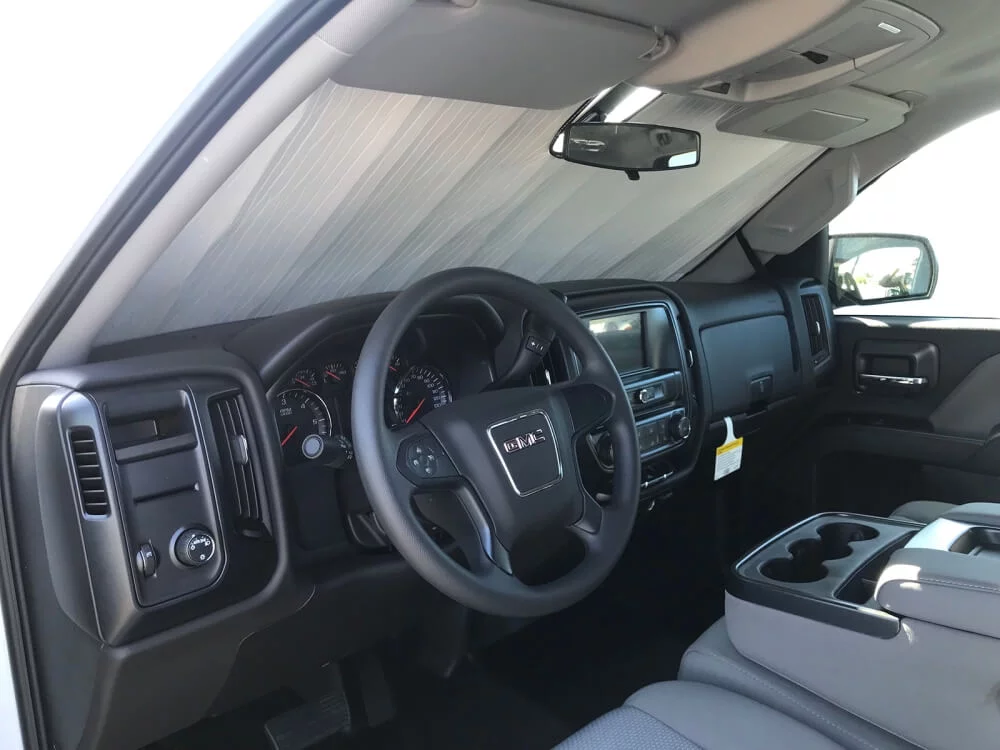 HeatShield, The Original Windshield Sun Shade, Custom-Fit for GMC Sierra Truck (Crew Cab) w/o Sensor 2014, 2015, 2016, 2017, 2018, Silver Series