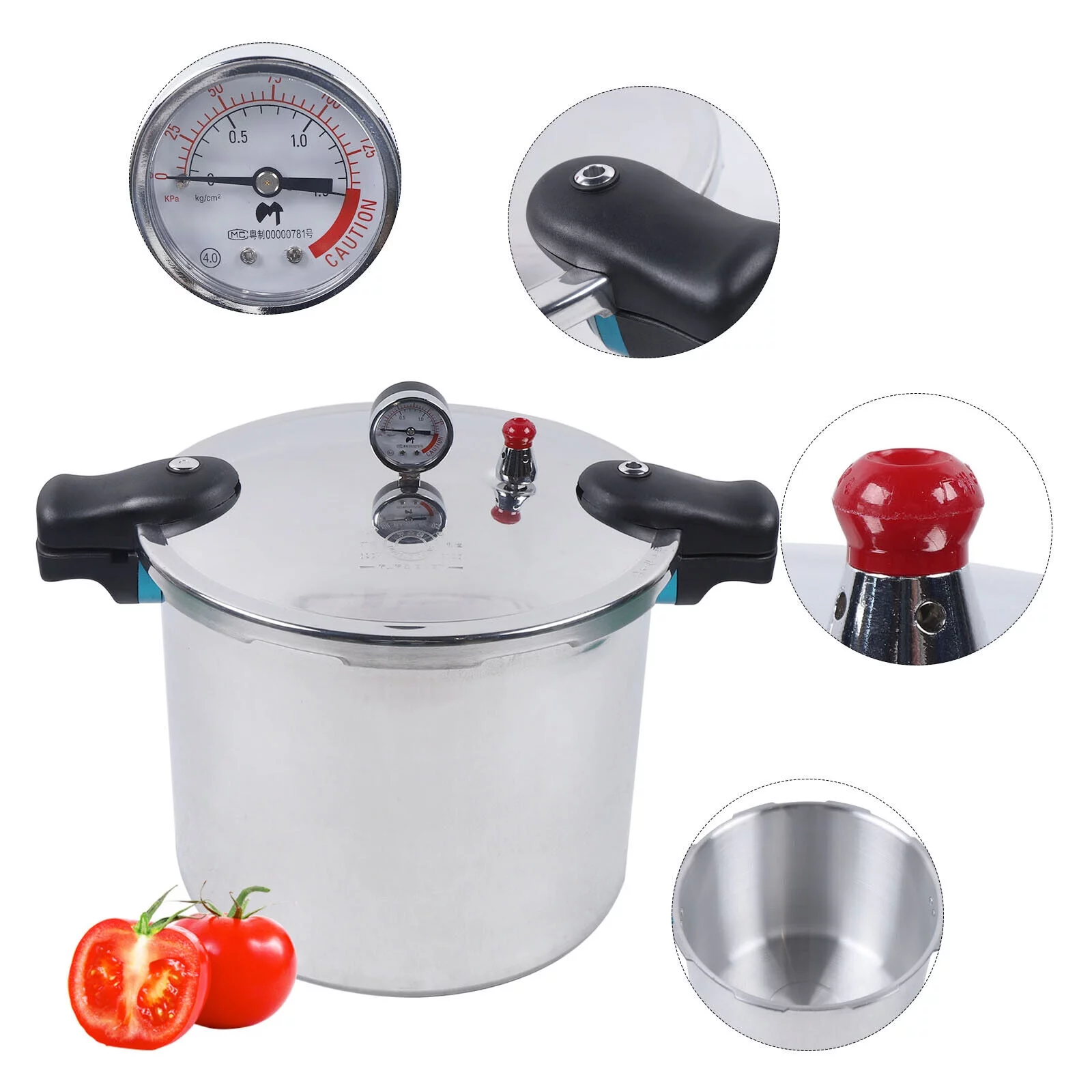 ZhdnBhnos 22L Large Capacity Pressure Cooker 23 Quart Kitchen Pressure Cooker Canner Pot Cookware Aluminium 70kpa with Pressure Gauge Release Valve