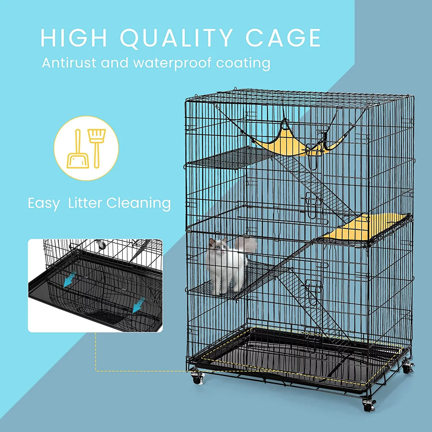 SPECSTAR 4-Tier 49 inch Collapsible Metal Cat Kitten Ferret Cage