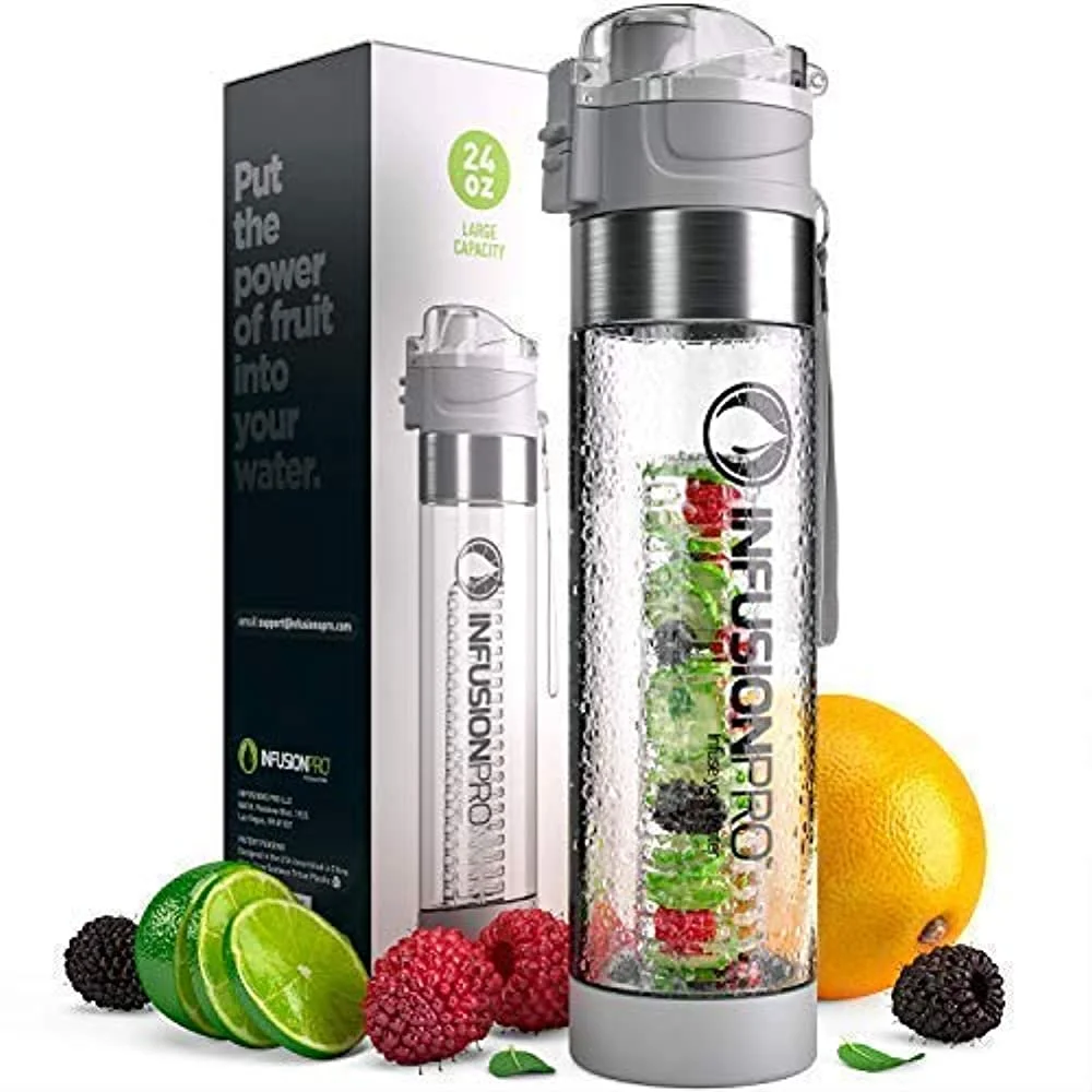 Infusion Pro Water Infuser Bottle - 24 oz Infused Water Bottle bpa Free | Premium Leak Proof Tritan Plastic with Bottom Infusing Design | Flip Top Locking Spout