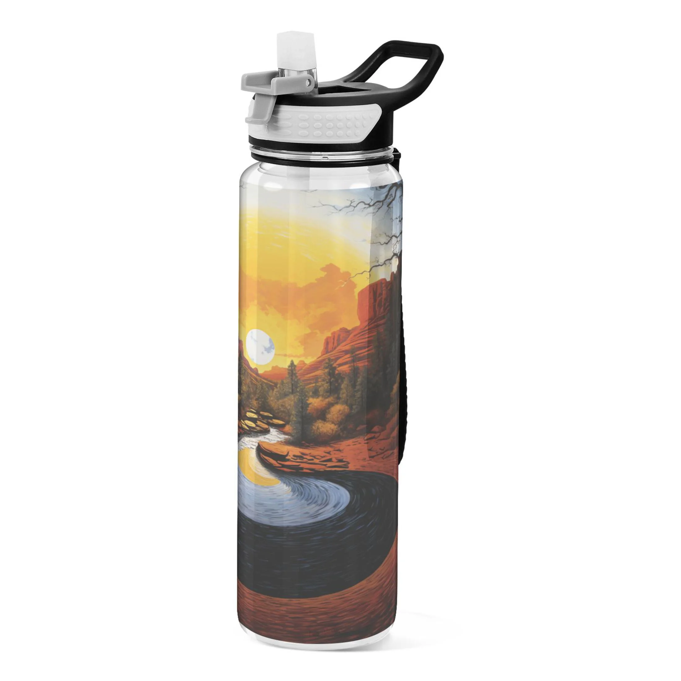 Sunset Mountain Landscape 32oz Sports Water Bottles Leakproof Tritan Bottle with Straw BPA Free Clear Bottle for Fitness Gym Outdoor Cycling