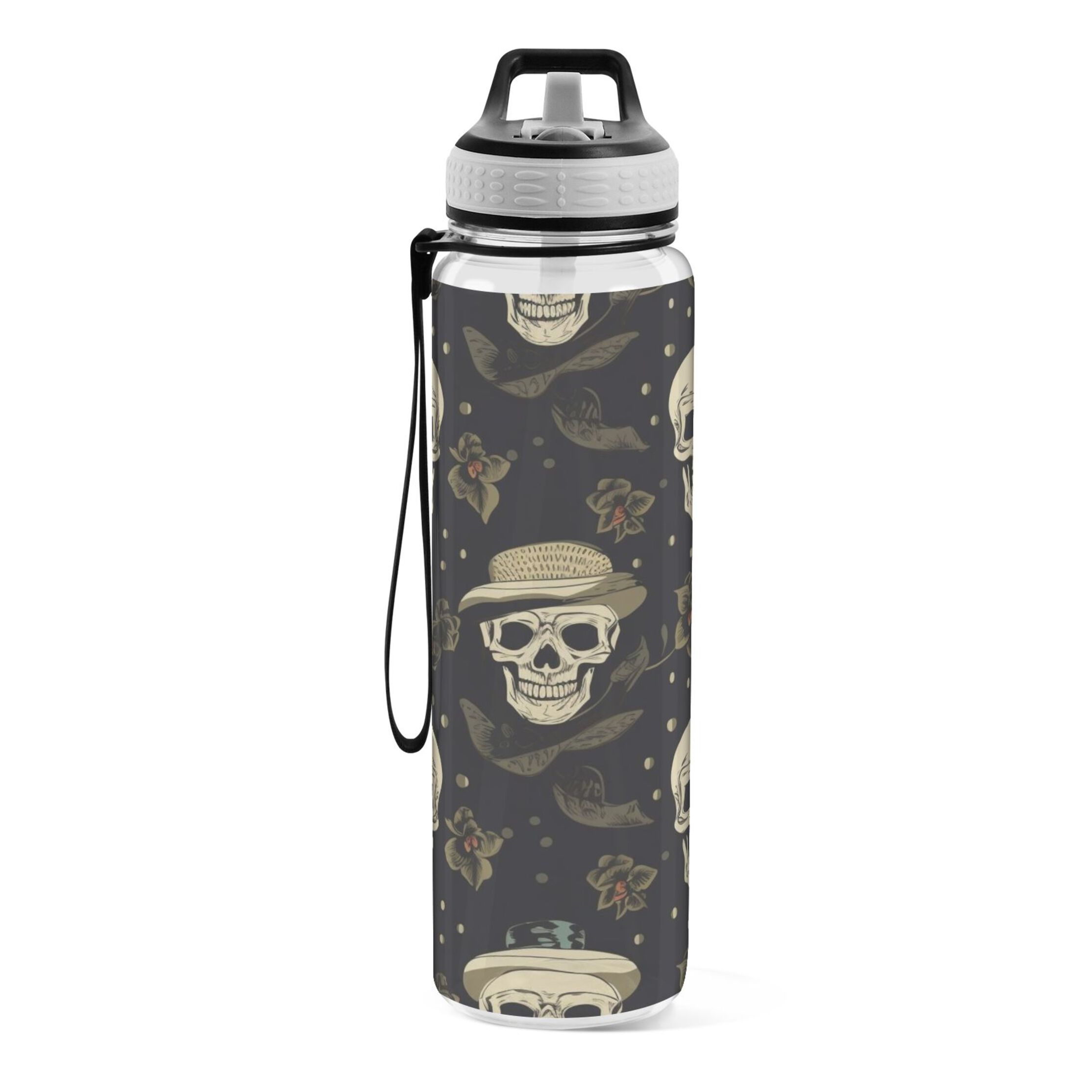 Skeleton Skull 32oz Sports Water Bottles Leakproof Tritan Bottle with Straw BPA Free Clear Bottle for Fitness Gym Outdoor Cycling