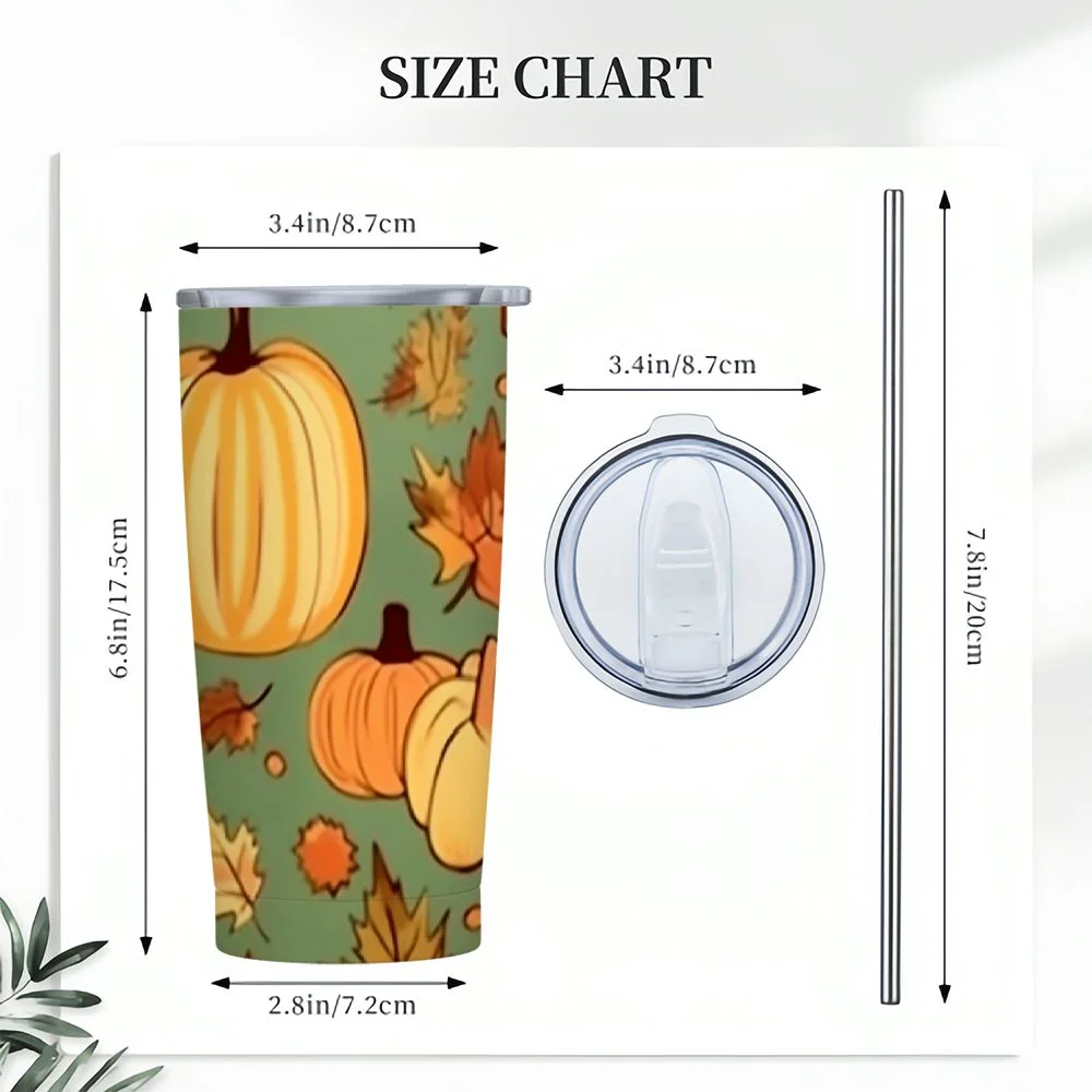 GOSMITH  Autumn Pumpkins Leaves Wheat Apples Stainless Steel Water Bottle Double Wall Leak Proof Vacuum Insulated with Leather Wrapped