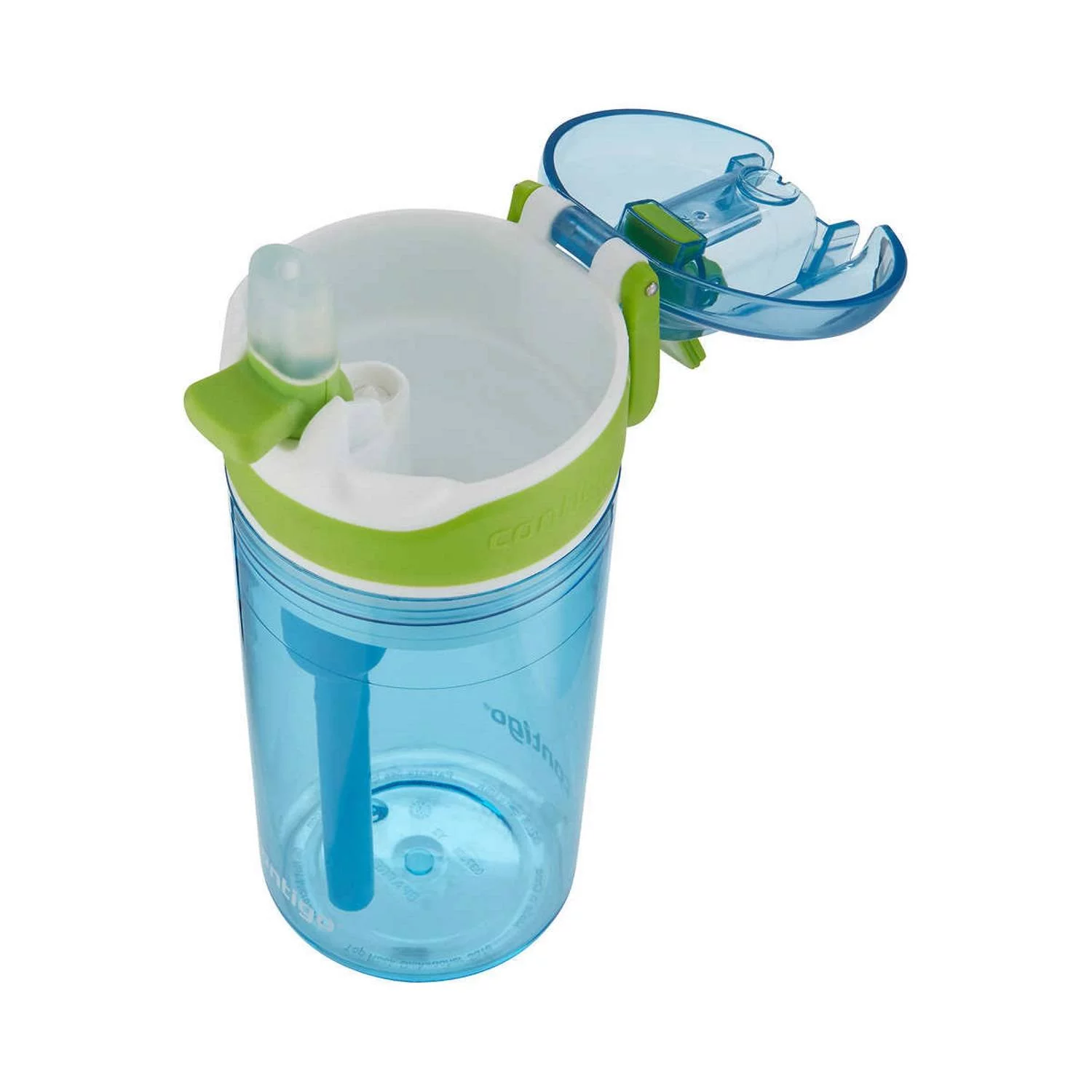 Contigo Kids 2-in-1 Snack Hero Tumbler Featuring 4oz Snack Holder Stacked on Top of 13oz Water Bottle - BPA Free, Durable Tritan w/Flexible Carry Handle & Spill-Proof Valve, Green & Blue – 2 Pack