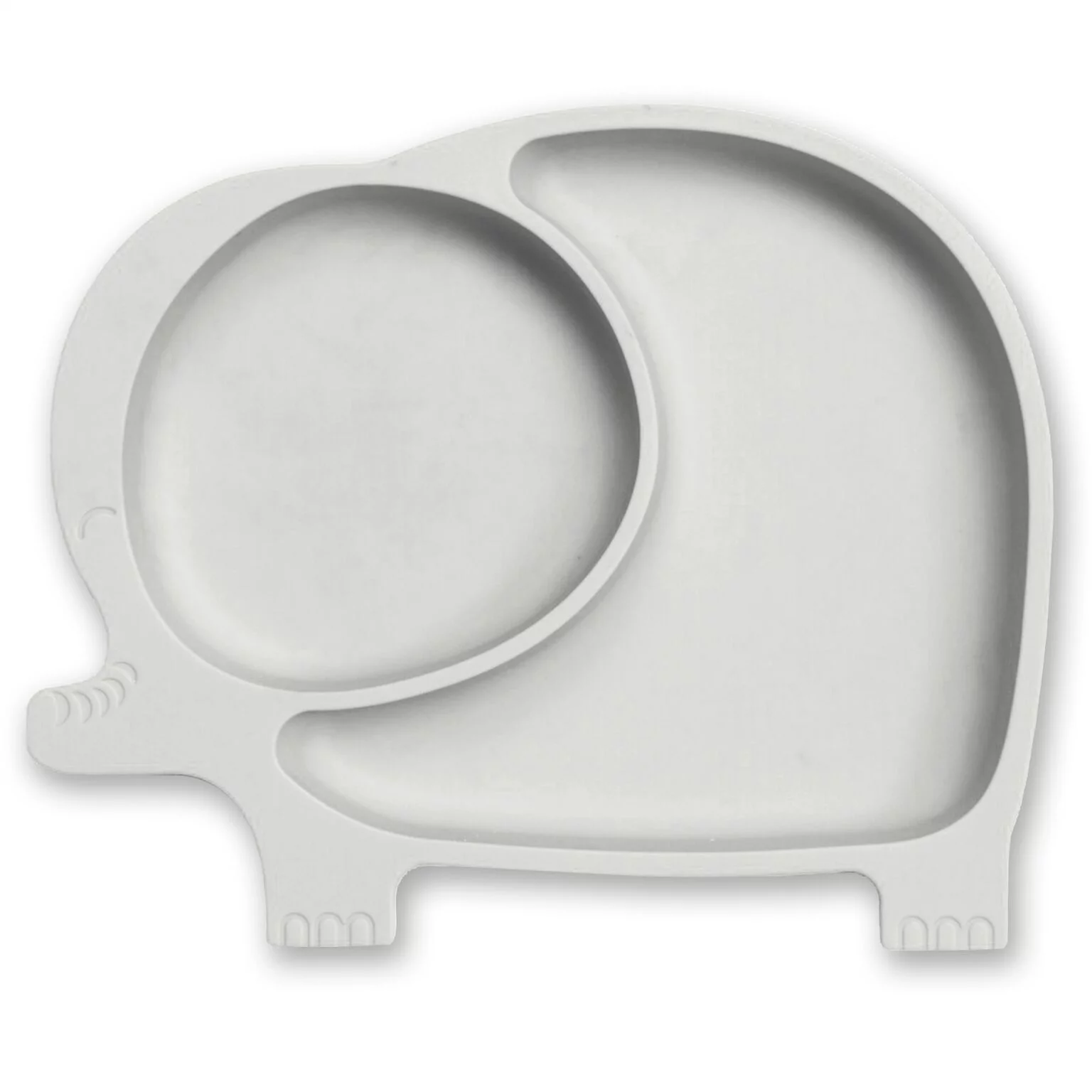 Sage Spoonfuls Sili Elephant Silicone Divided Toddler and Baby Plate with No-Slip Suction Base, Gray
