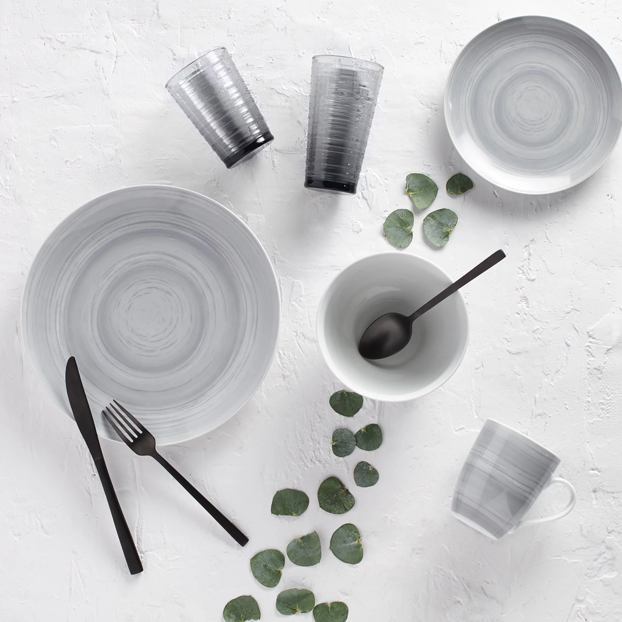 Safdie & Co. 16-Piece Porcelain Dinnerware Set, Grey Stone