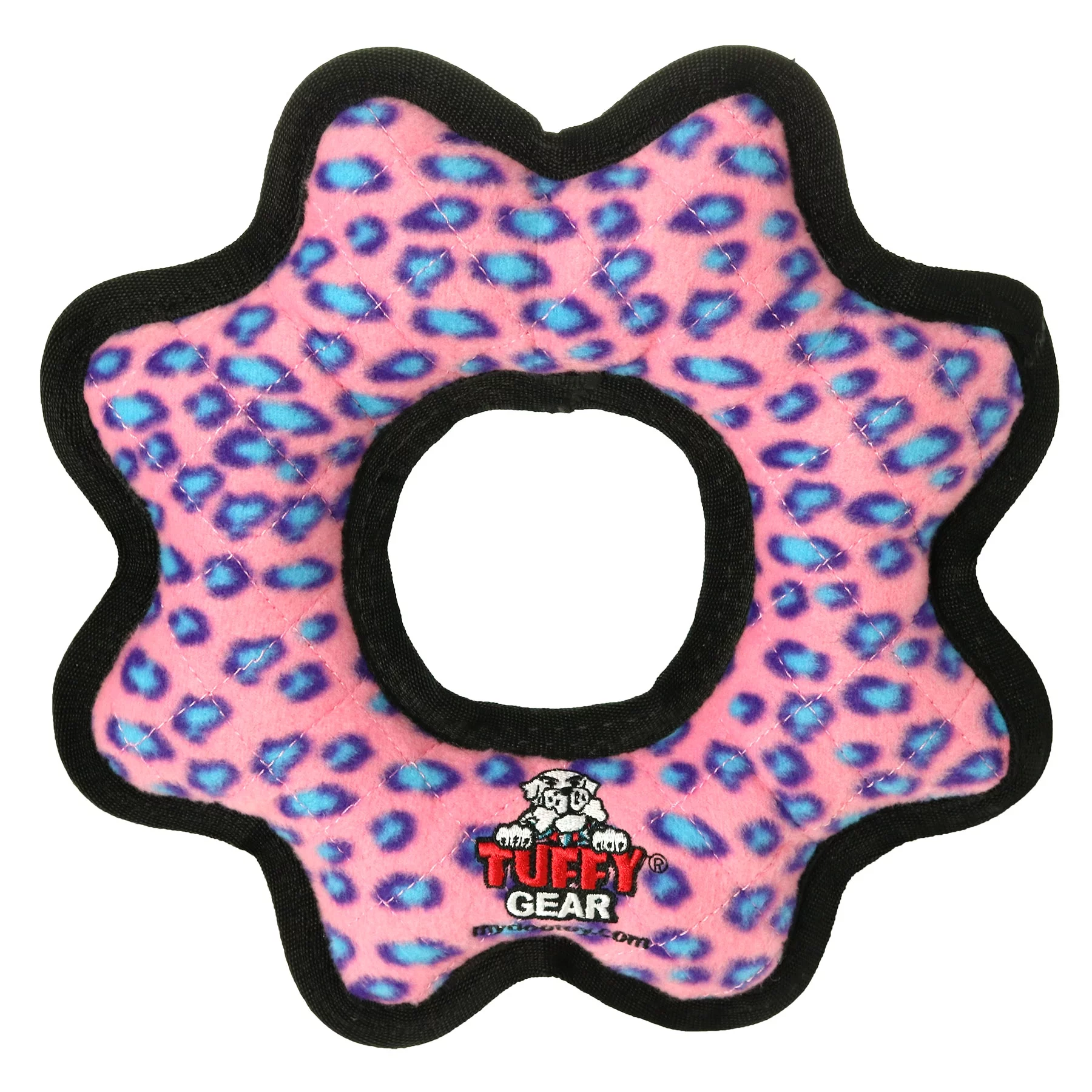 Tuffy Ultimate Gear Ring Pink Leopard, Durable Squeaky Dog Toy
