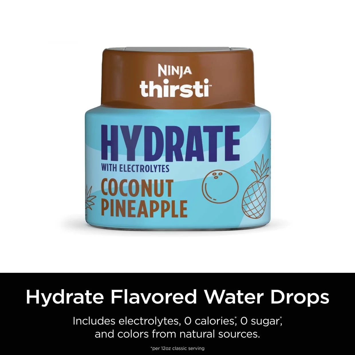 Ninja Thirsti Flavored Water Drops, Hydrate With Electrolytes, Coconut Pineapple, 3 Pack, Zero Calories, Zero Sugar, 2.07 Fl Oz, Makes 17, 12oz Drinks, WCFTRCCAM