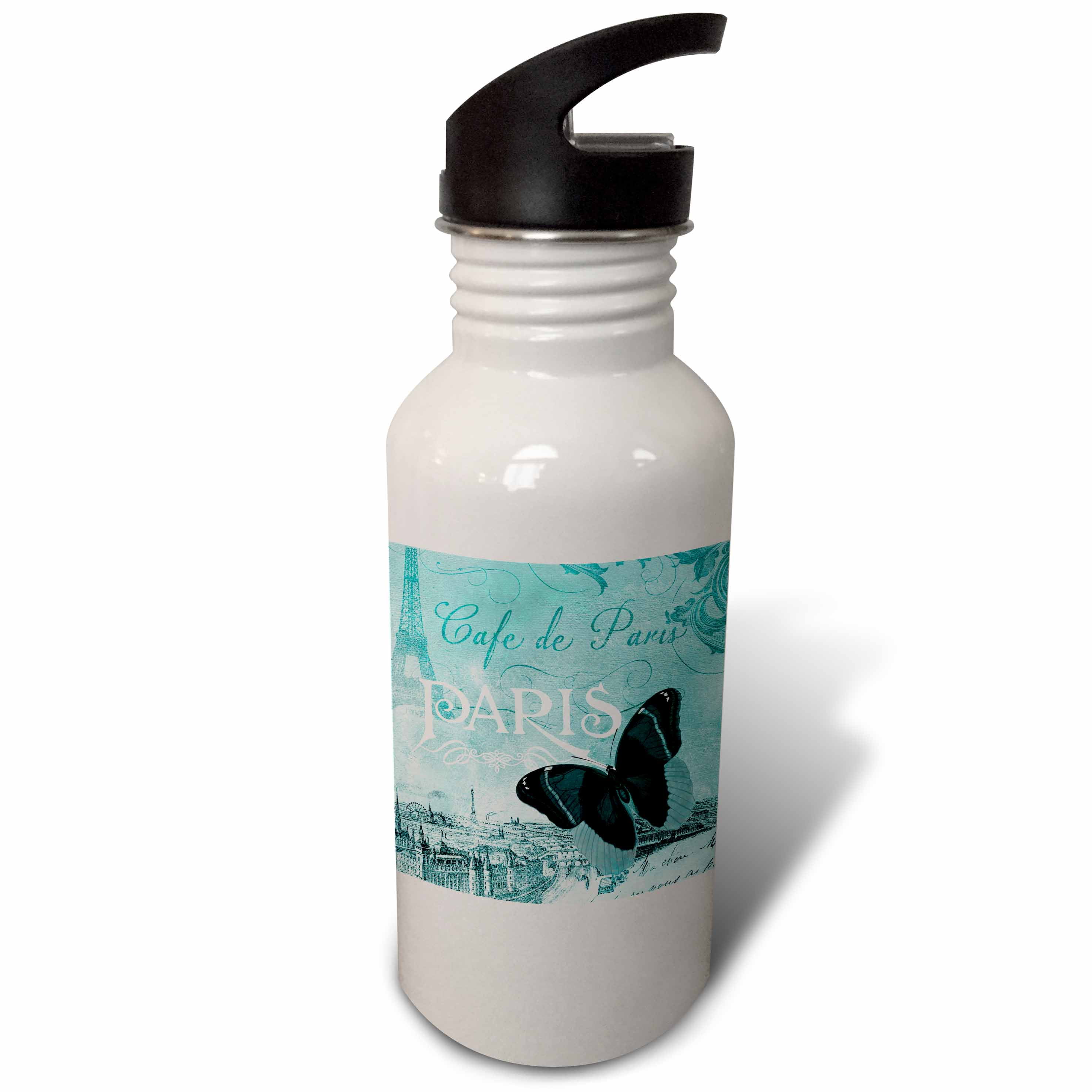 Café de Paris Teal Butterfly vintage art 21 oz Sports Water Bottle wb-110528-1