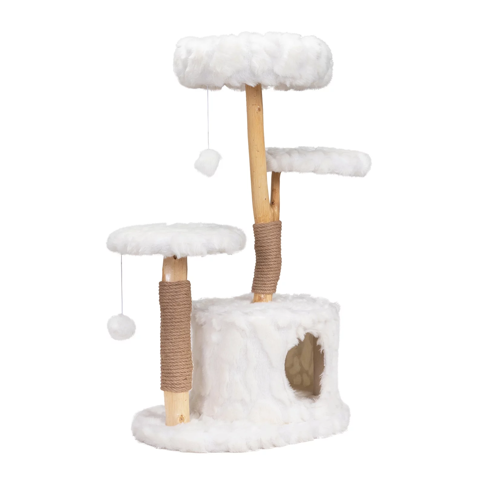 Andoer Luxury Cat Condo, Modern Cat Tree, Natural Branch Cat Tower, Indoor Cat Furniture, White