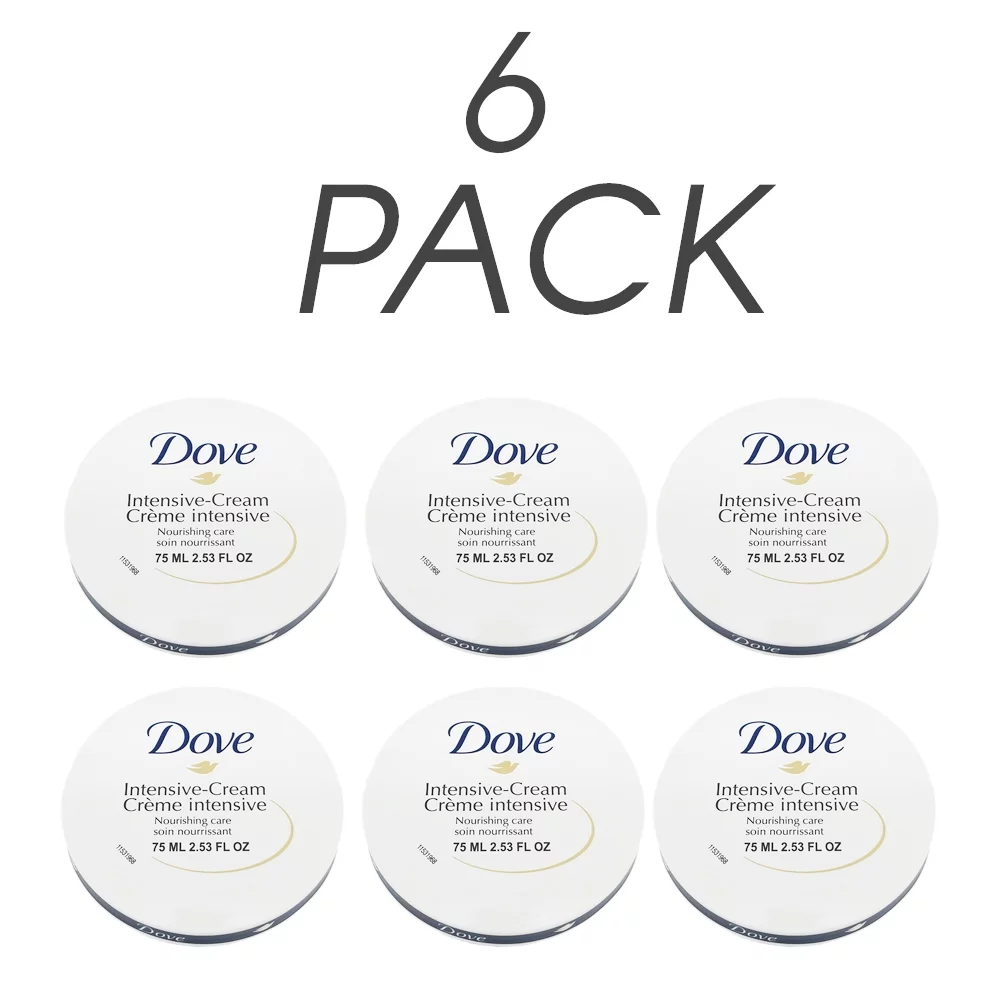 Dove Intensive Cream. Natural Nourishing and Moisturizing. Rich, Creamy Formula for All Skin Types. 2.53 fl.oz. Pack of 6