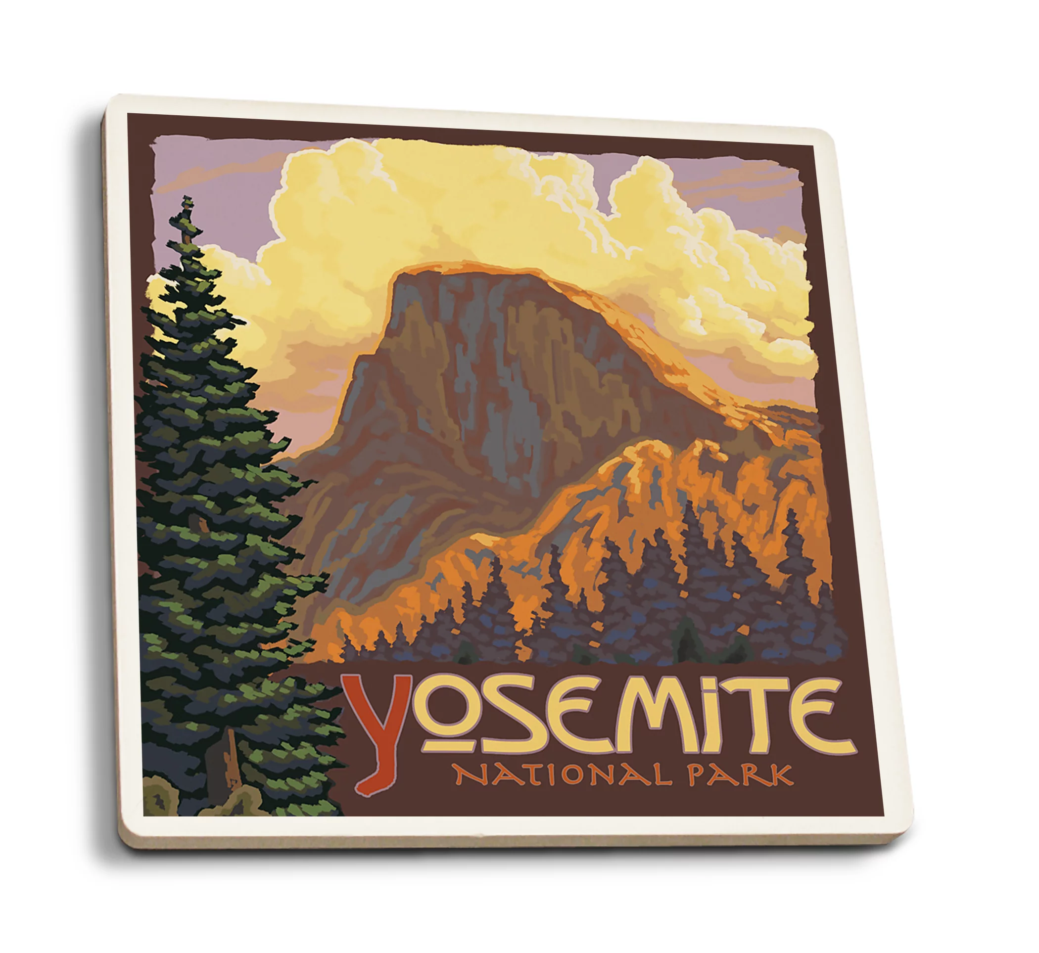 Yosemite National Park, California, Half Dome (Absorbent Ceramic Coasters Set of 4 Matching Images, Cork Back, Kitchen Table Decor)