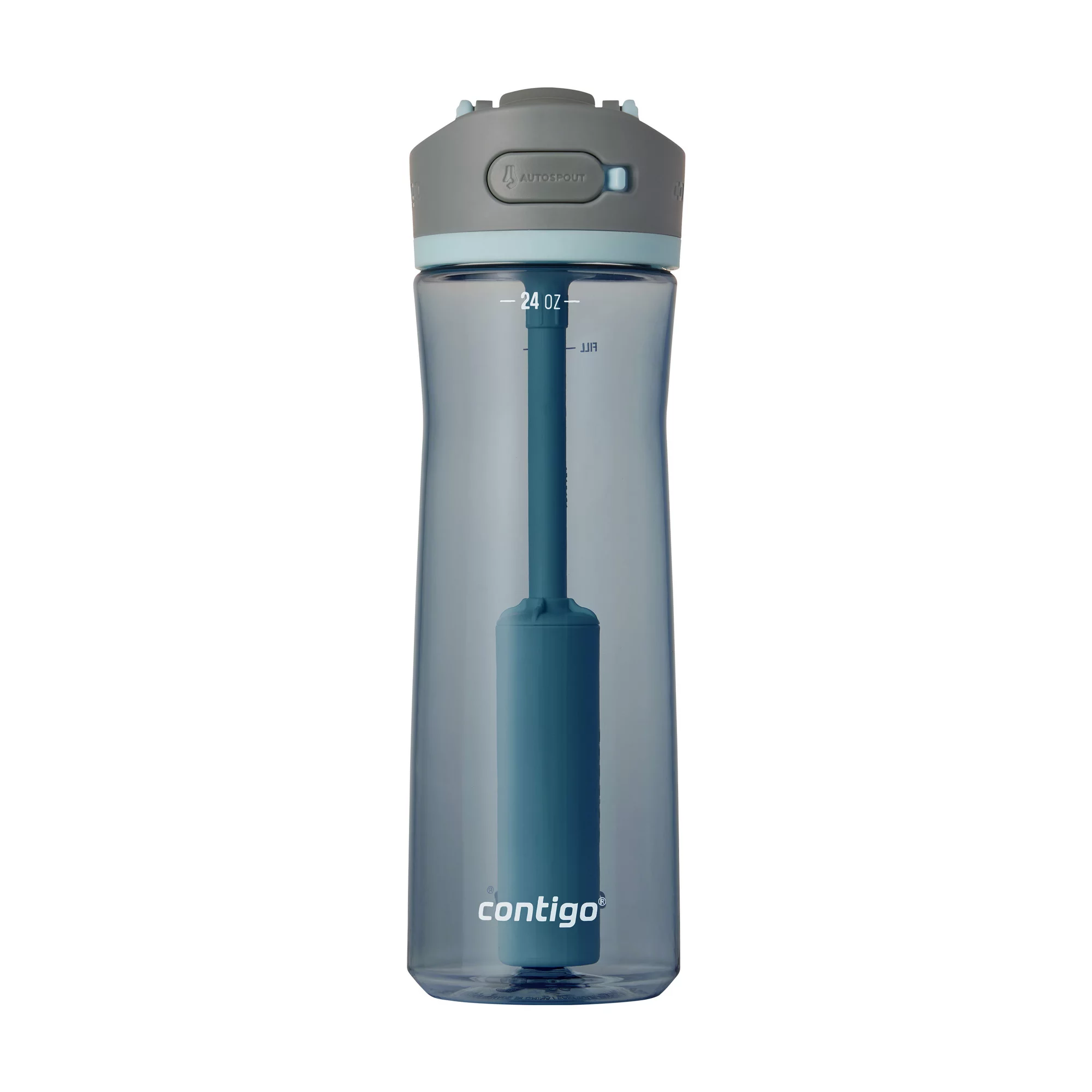 Contigo Wells Plastic Filter Water Bottle with AUTOSPOUT Straw Lid 24 fl oz, Dark Ice Blue