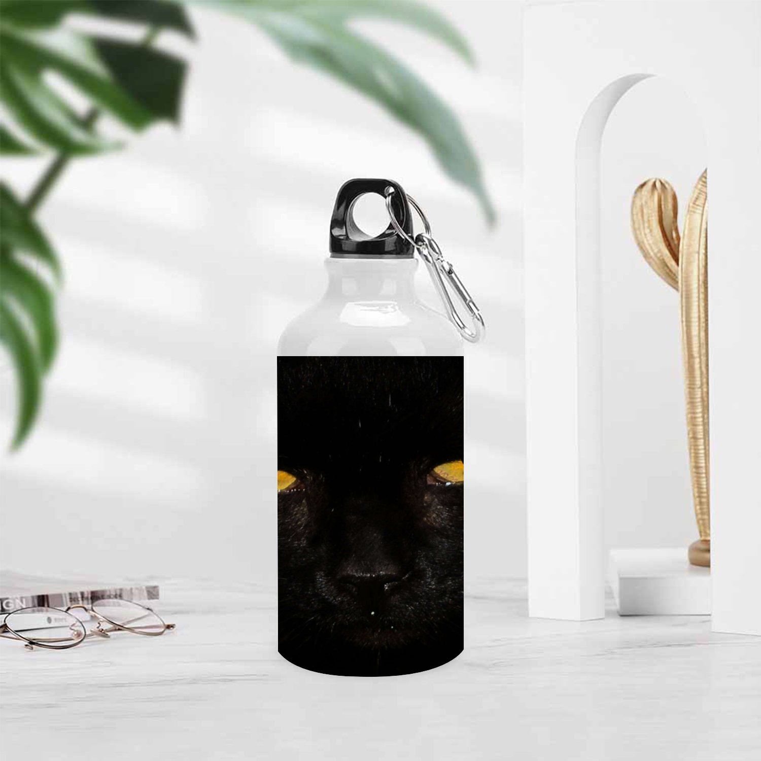 SKYSONIC 400ml Sport Aluminum Water Bottle,Black Cat,Sport Multipack Leak Proof Easy Carry Travel Bottle with Twist Cap for Gym Hiking Camping Running Bike Outdoor