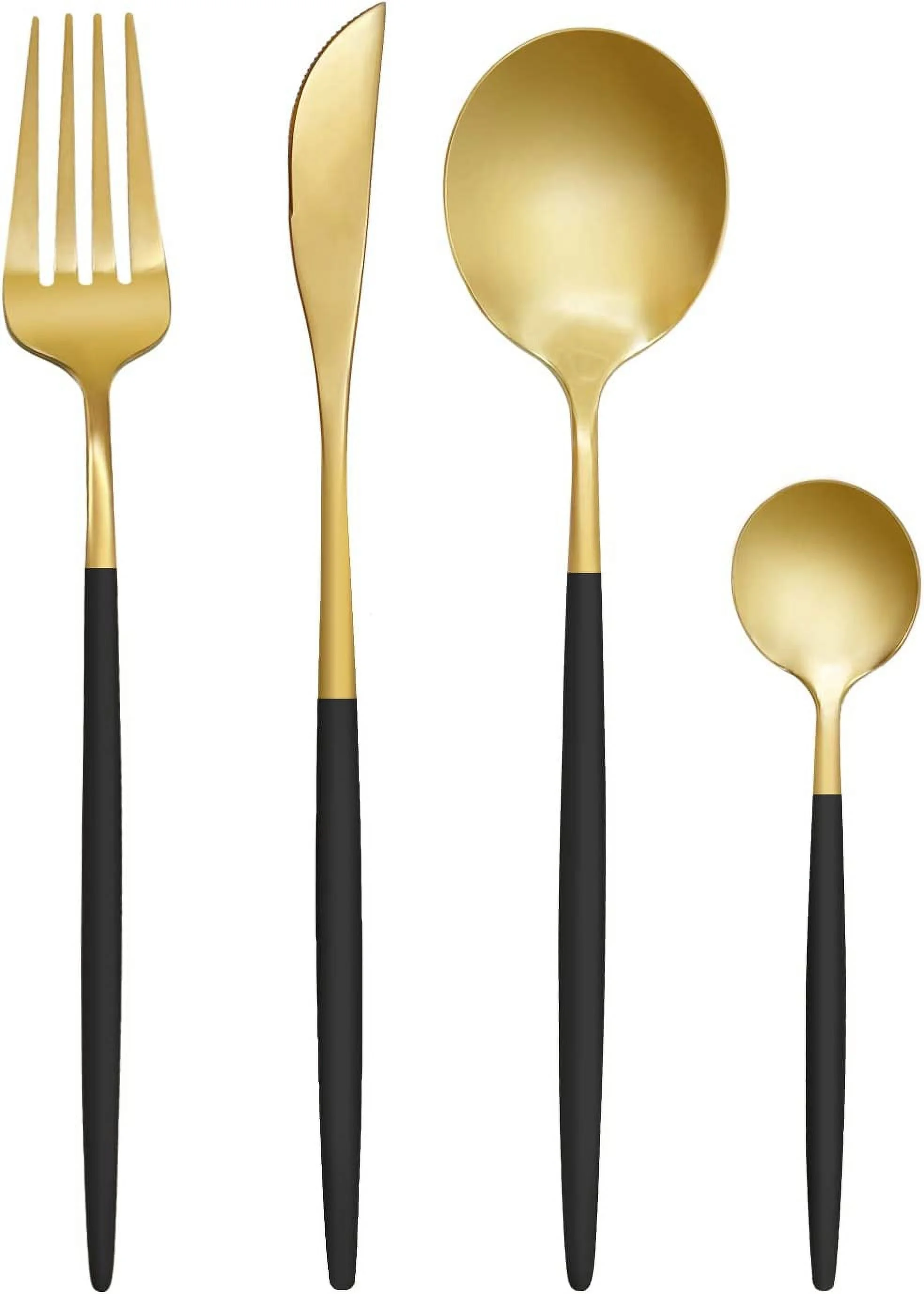 24-Piece Flatware Set, Gold Flatware Set for 6 , Black and Gold Flatware, Stainless Steel Knife Fork Spoon, Home Dinnerware Tableware Set for 6, Cutlery Set, Include Knives/Forks/Spoons Gold/Black