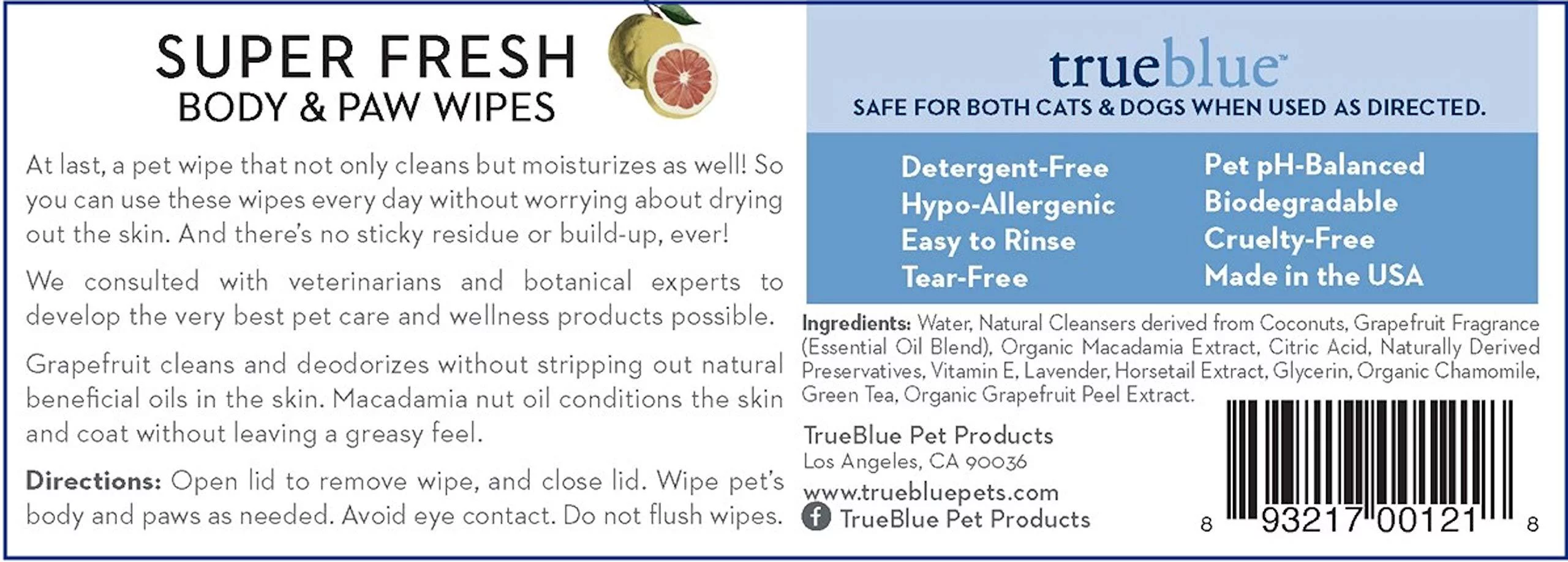 TrueBlue Super Fresh Body & Paw Wipes for dogs