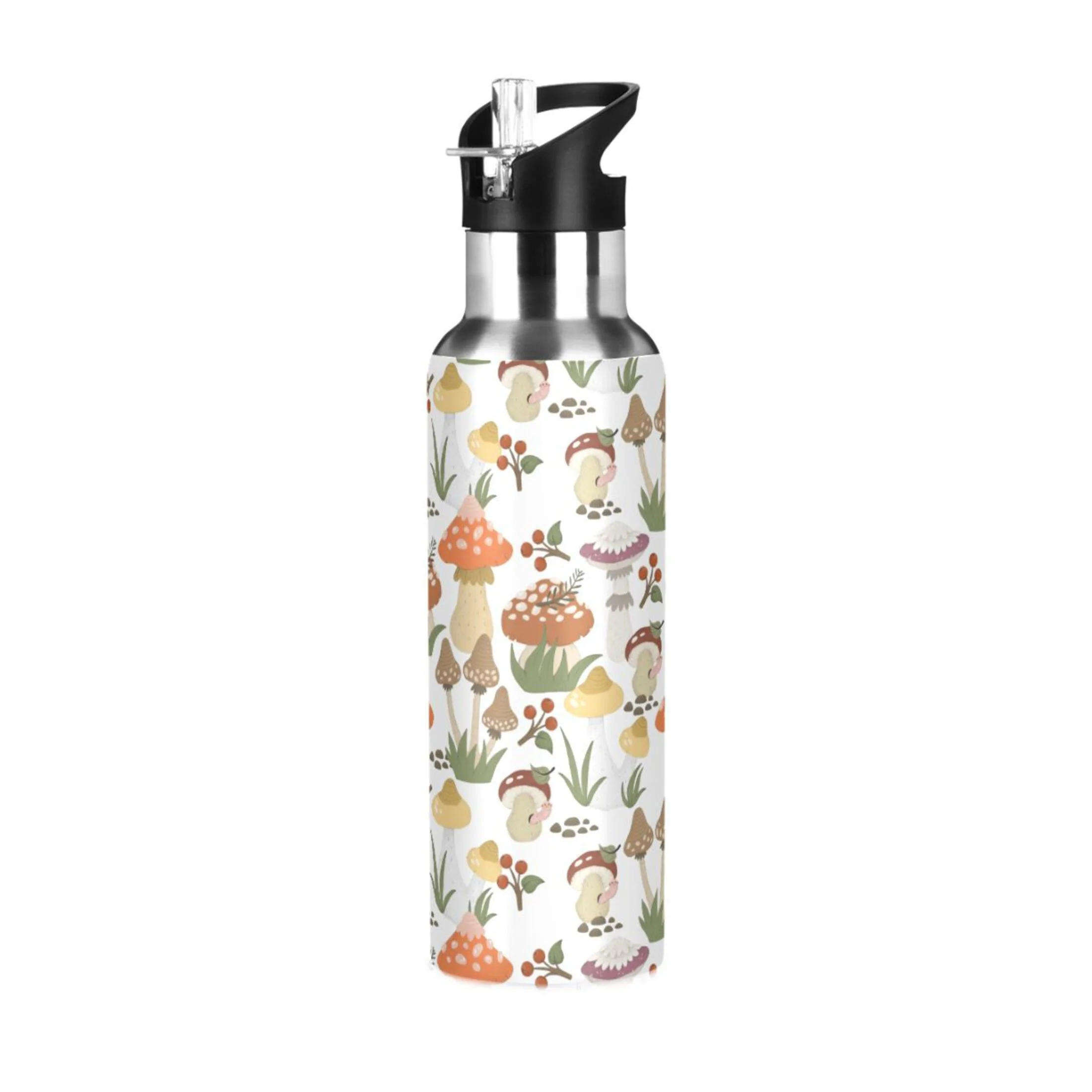Cartoon Cute Mushrooms Water Bottles Insulated Thermos Kids Stainless Steel Bottle with Straw Lid Flask Leakproof for Sports Gym 20 oz