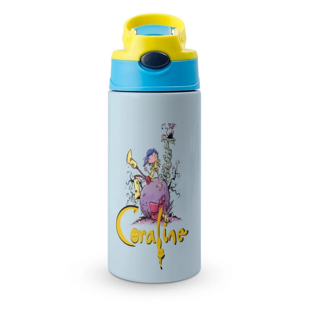 Coraline Movie Kid's Insulated Water Bottle With Straw Vacuum Stainless Steel Cup Leak-Proof Children Toddler Thermoses