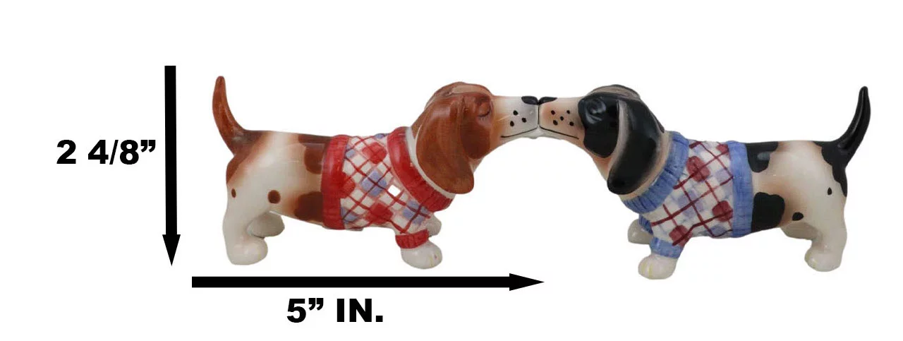 Ebros French Basset Hounds Magnetic Ceramic Salt Pepper Shakers Collectible Set