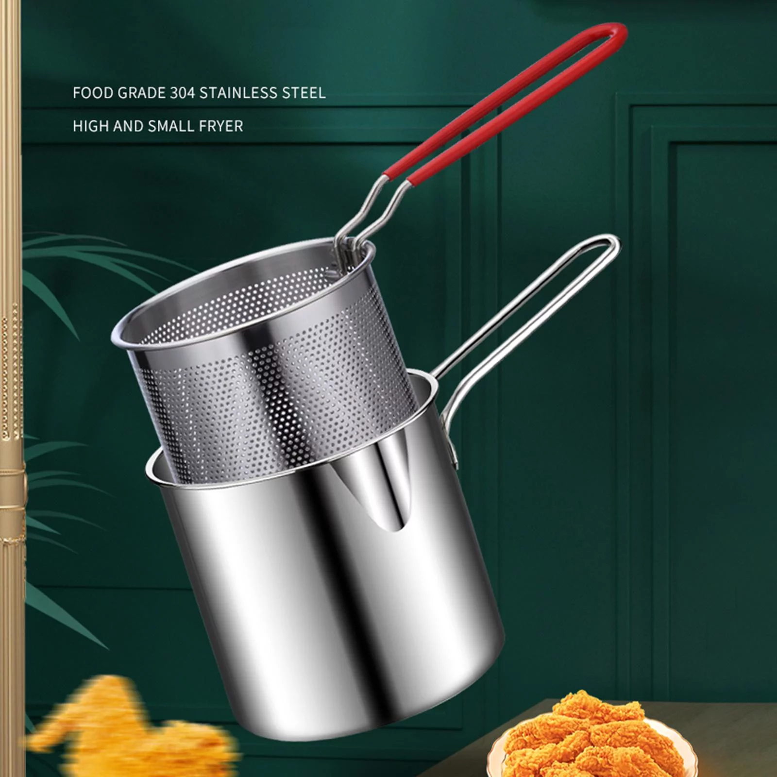 LOVIVER Stainless Steel Deep Fryer Pot Solid Handle High Universal with Mesh Basket Detachable Frying Pan Food Cooking Pot for Chip Fried Chicken Party Kitchen Home