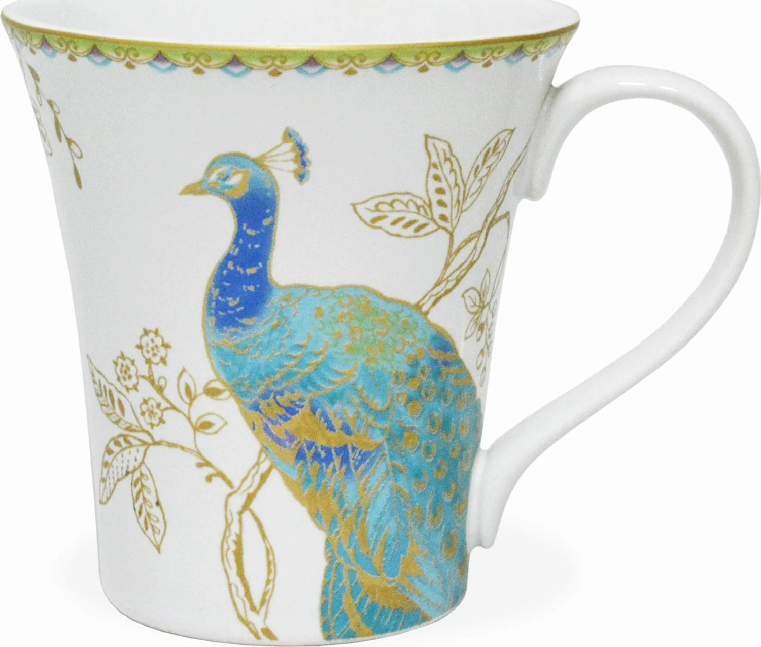 Peacock Garden 16-Piece Porcelain Dinnerware Set With Round Plates, Bowls, And Mugs, White