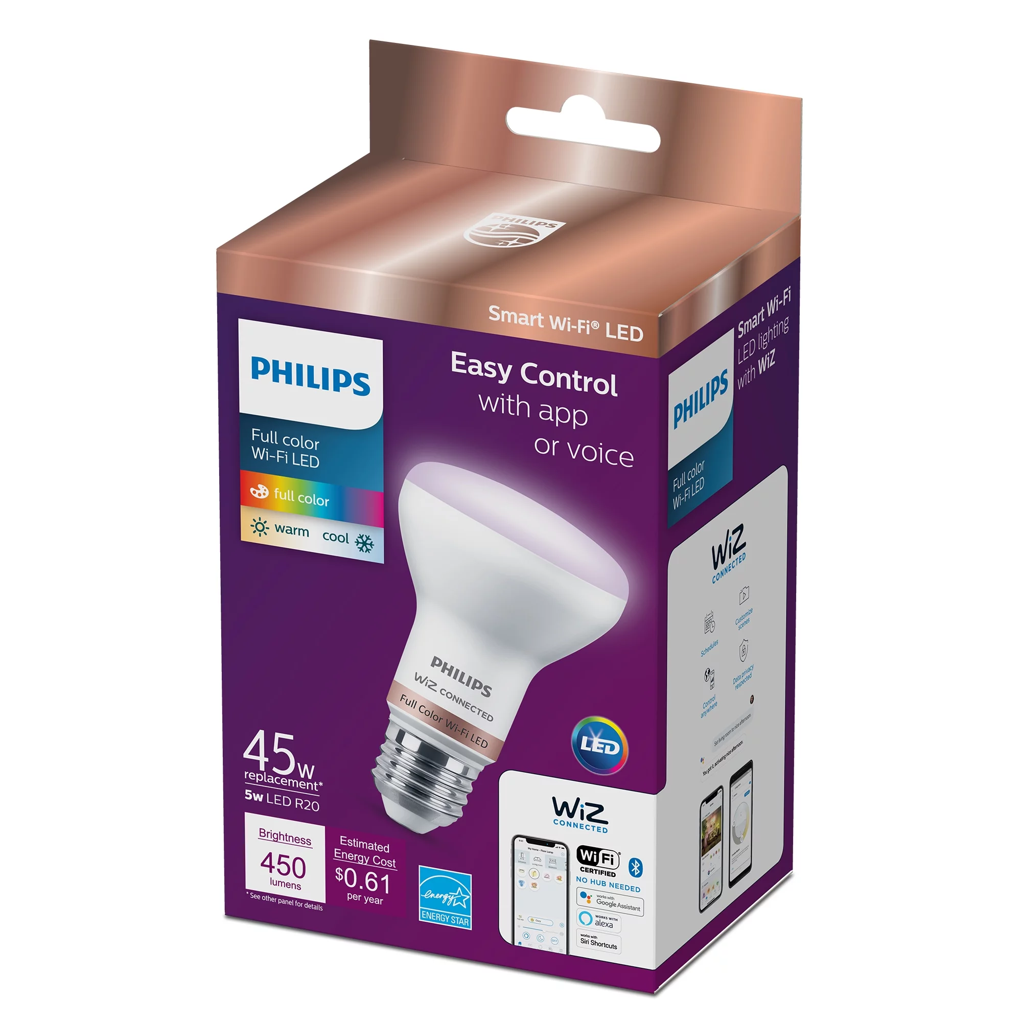 Philips Smart Wi-Fi Connected LED 45-Watt R20 Light Bulb, Frosted Color, Dimmable, E26 Medium Base (1-Pack)