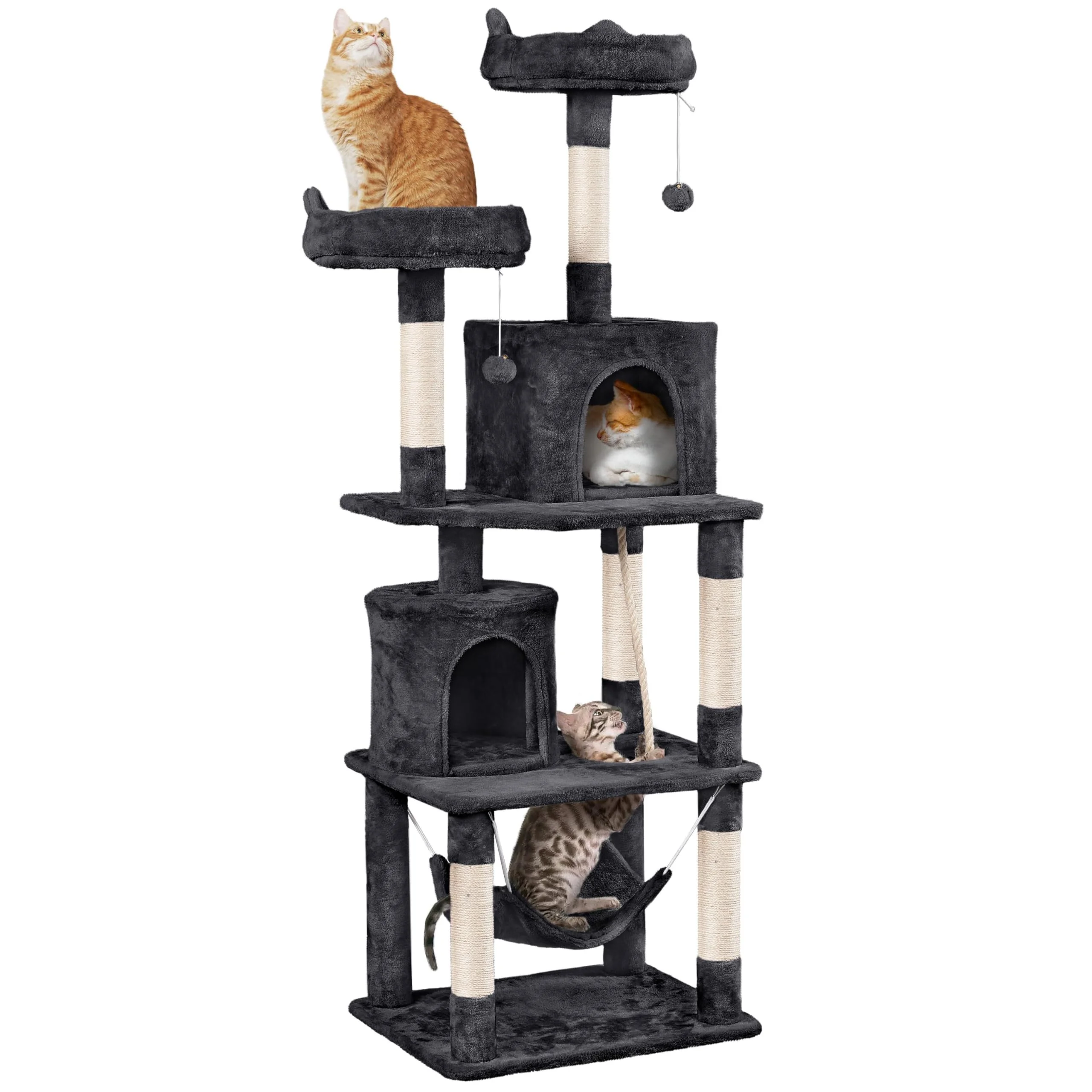 Black Cat Tree, 70.5in Cat Tower for Indoor Cats, Multi-Level Cat Condo with Scratching Post, Cat Climbing Tower Activity Center w/Foam-Padded Perches & Hammock & Fur Ball for Kitten