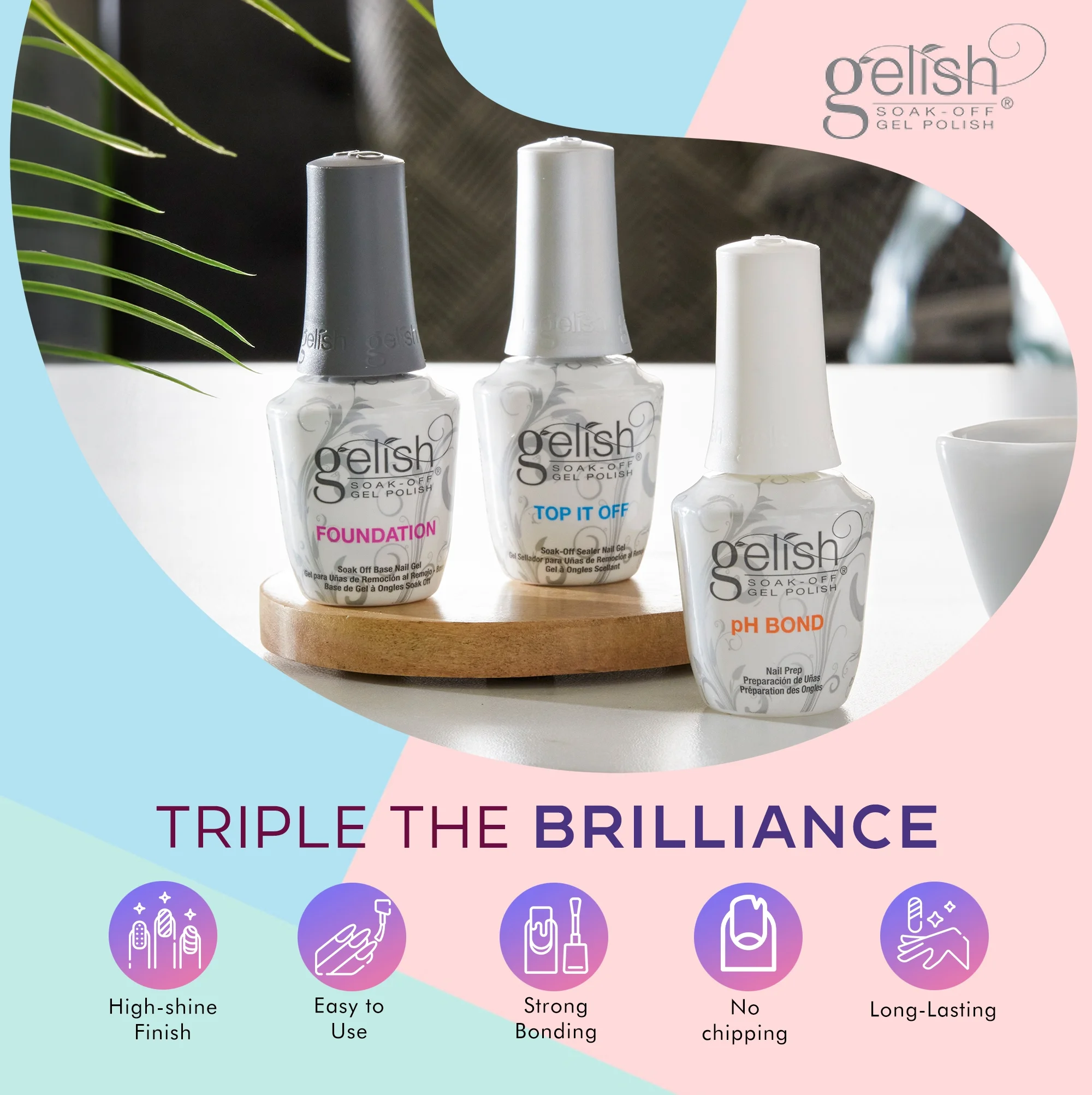 Gelish Terrific Trio Basix Care Soak Off Gel Nail Polish Kit