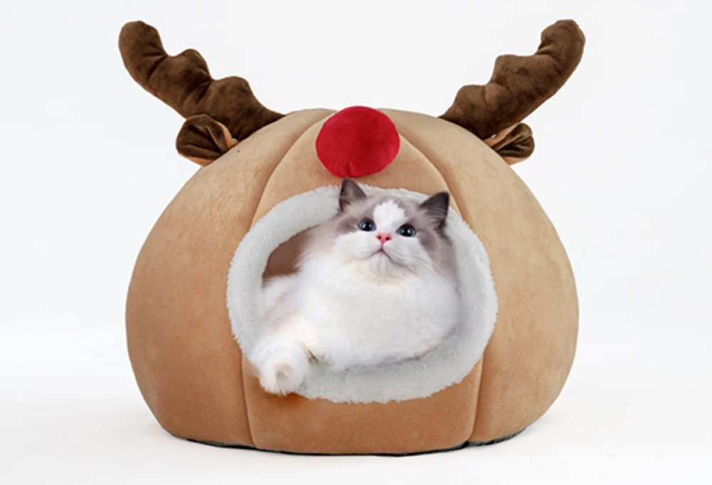 Cat House, Cat Bed Christmas Tree Cat Home Cave Cute Pet Nest Reindeer Shaped Nest Warm Cat Dog Kennel Home Soft Pet Bed Pet Supplies
