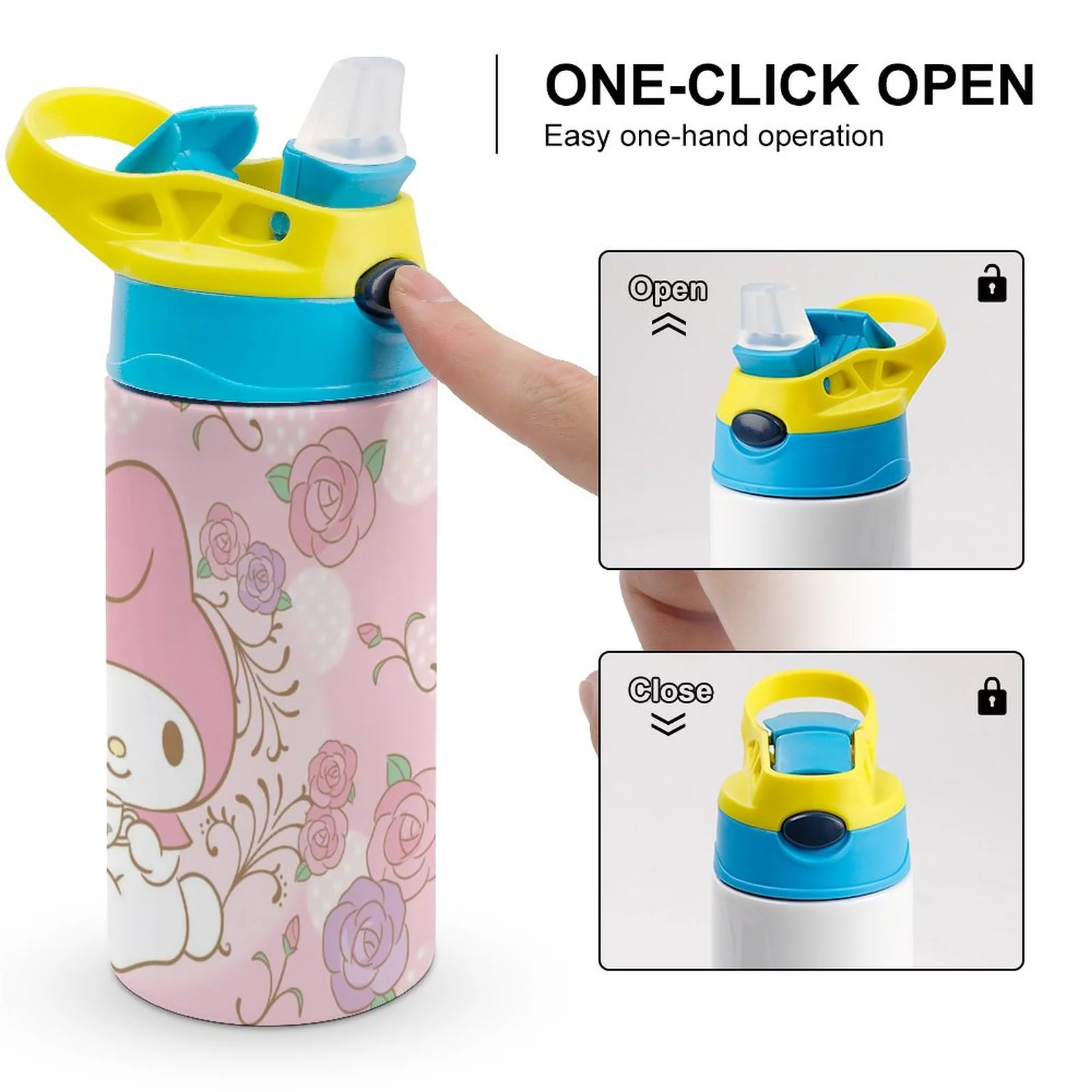 My Melody Rabbit Children's Water Bottle Vacuum Insulated Stainless Steel Cup With Straw Toddler Thermoses