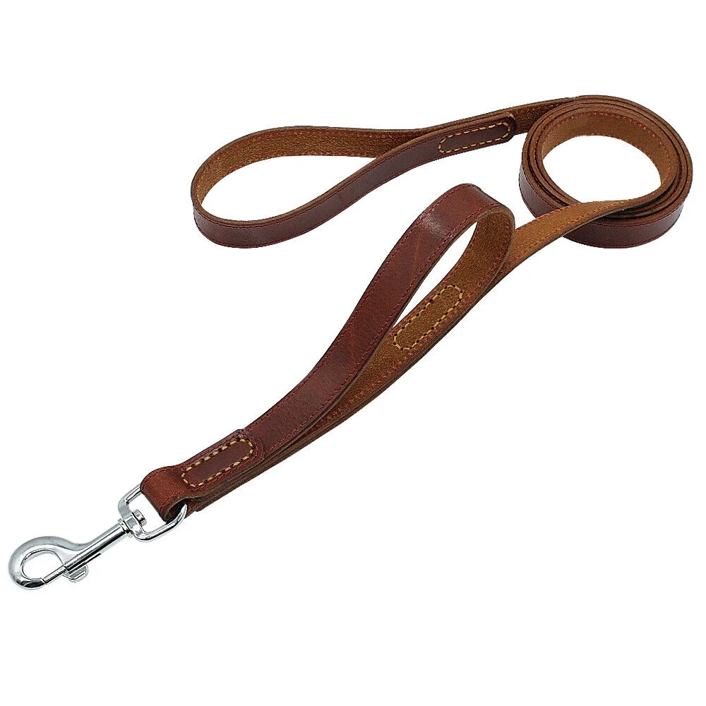 Beirui Genuine Leather Dog Leash Heavy Duty Durable Traffic Leads with Handle for German Shepherd