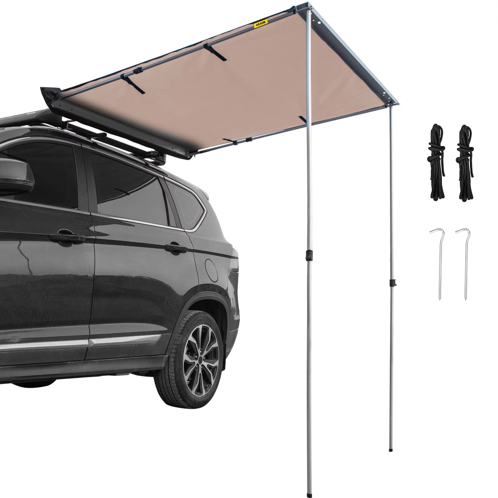 VEVOR Car Side Awning, 6.5'x6.5', Pull-Out Retractable Vehicle Awning Waterproof UV50+, Telescoping Poles Trailer Sunshade Rooftop Tent w/Carry Bag for Jeep/SUV/Truck/Van Outdoor Camping Travel, Khaki
