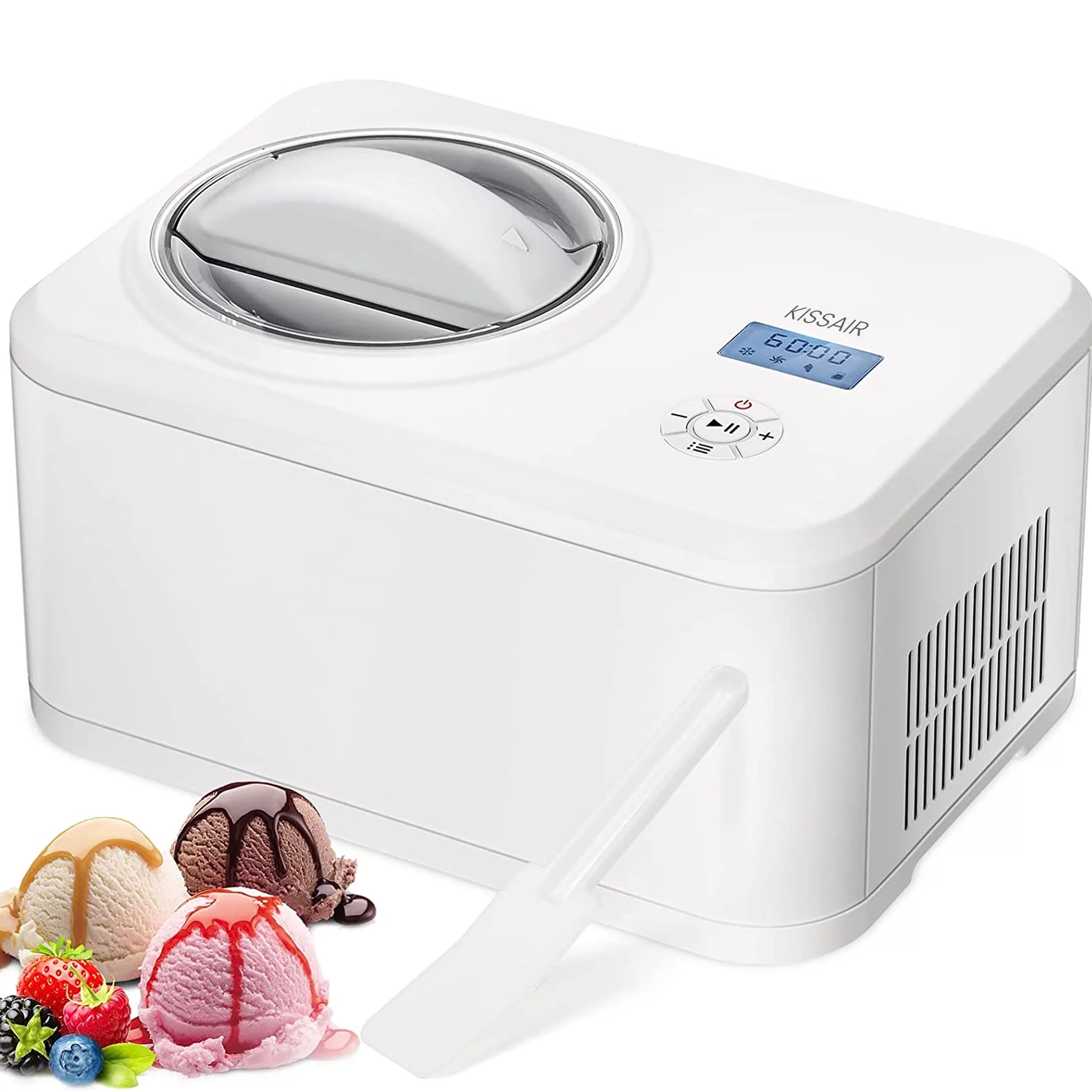 KISSAIR Ice Cream Maker - 4 Modes, Compressor, LCD Timer - 1.5-Quart Capacity