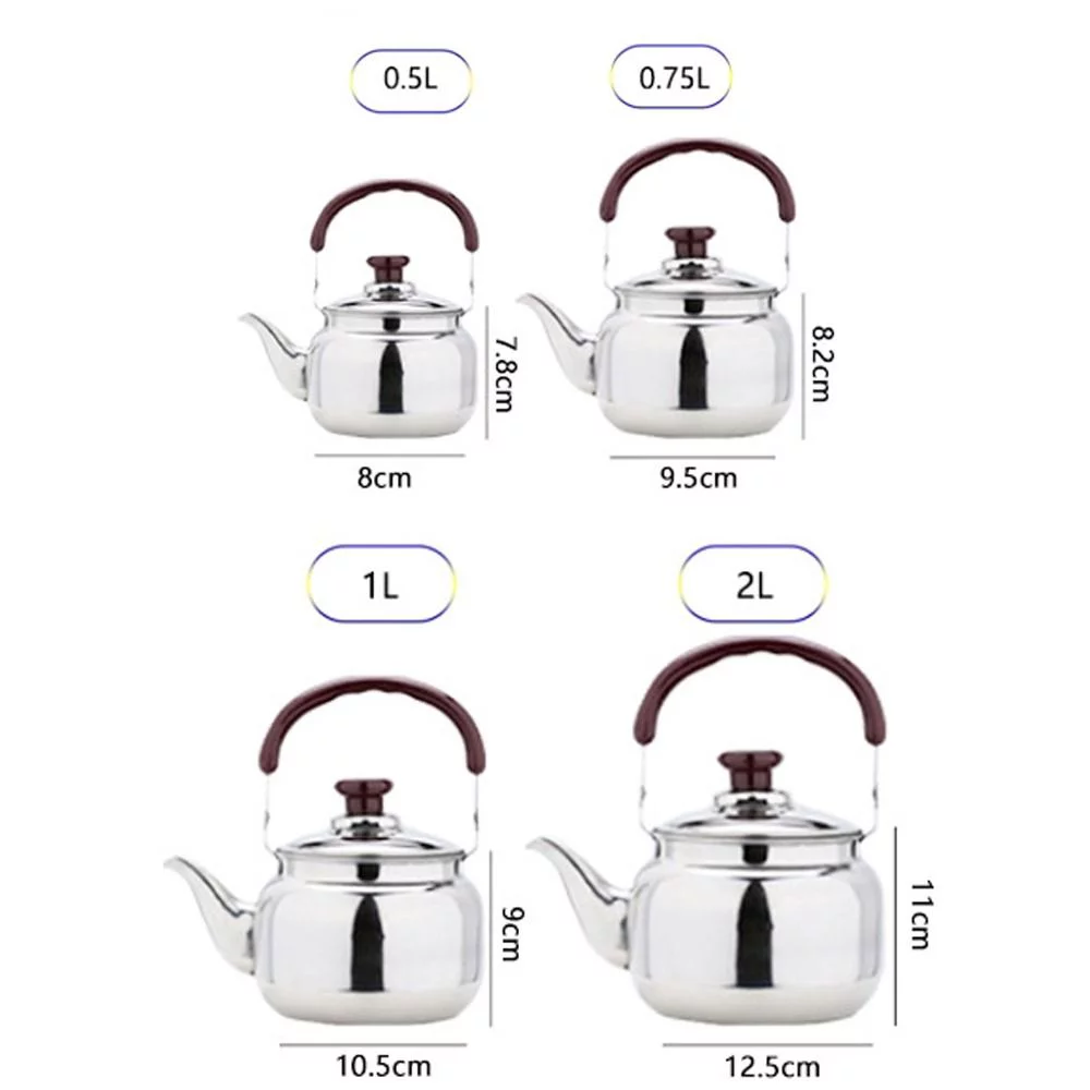 0.5L/0.75L/1L/2L Kitchenware Ergonomic Handle For Gas Stove Camping Water Pot Whistling Kettle Water Kettle Teapot for Trips Teakettle 2000ML